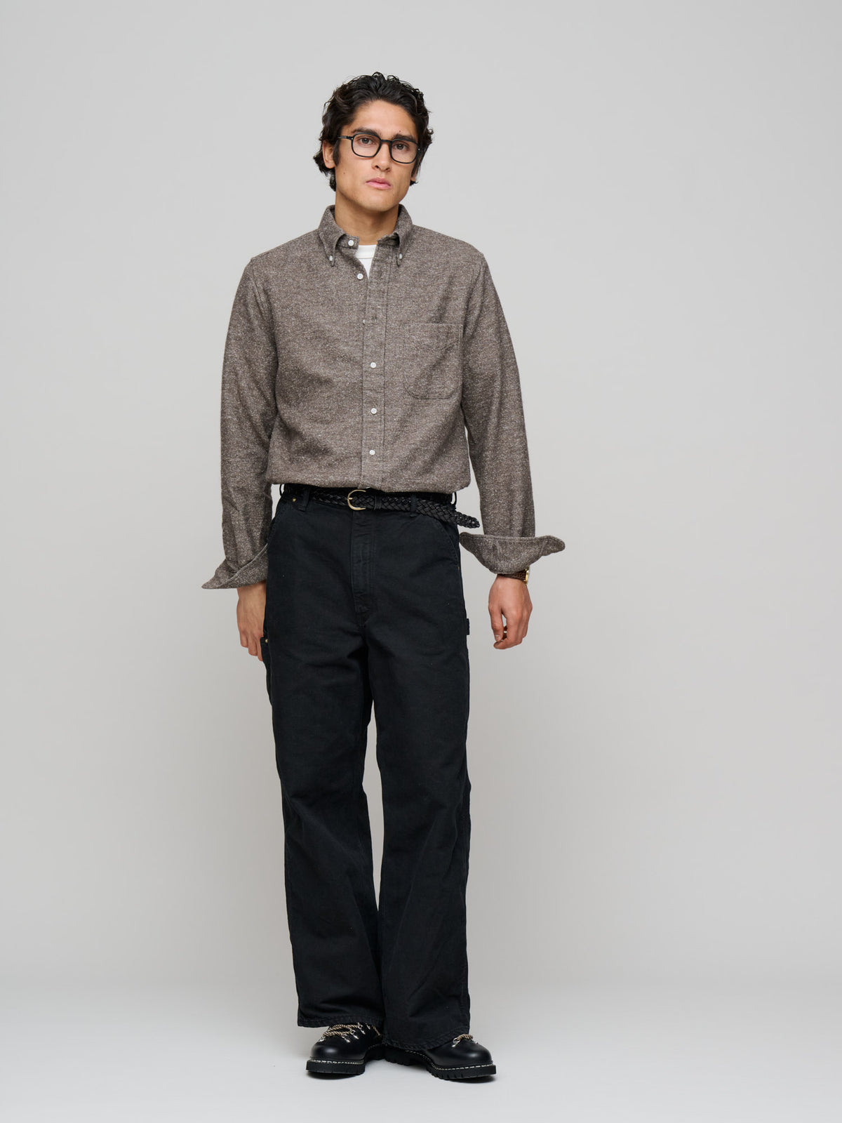 Nepped Chambray Shirt, Brown