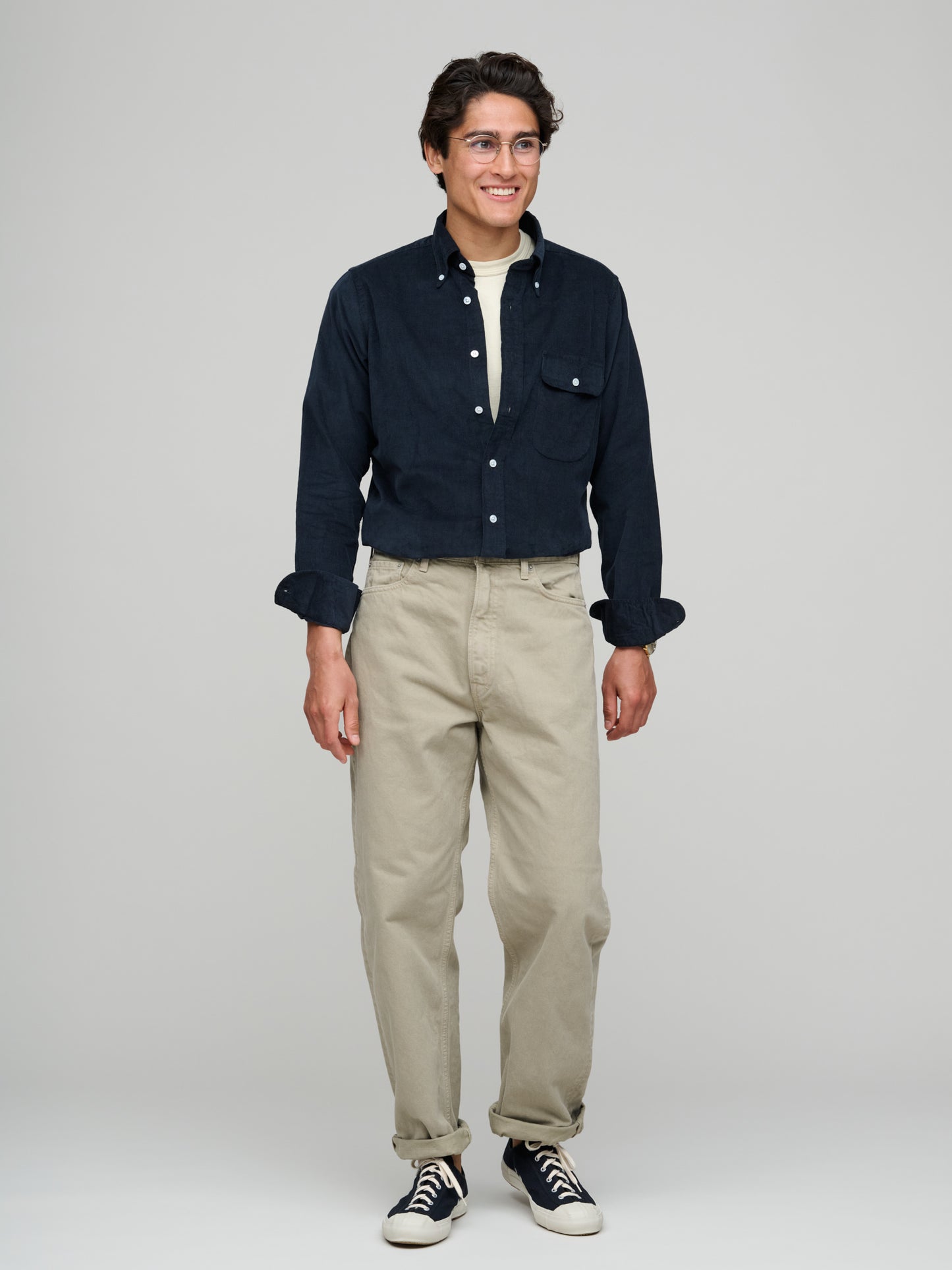 Drake's for GOODS, Needlecord BD Curved Pocket Shirt, Navy