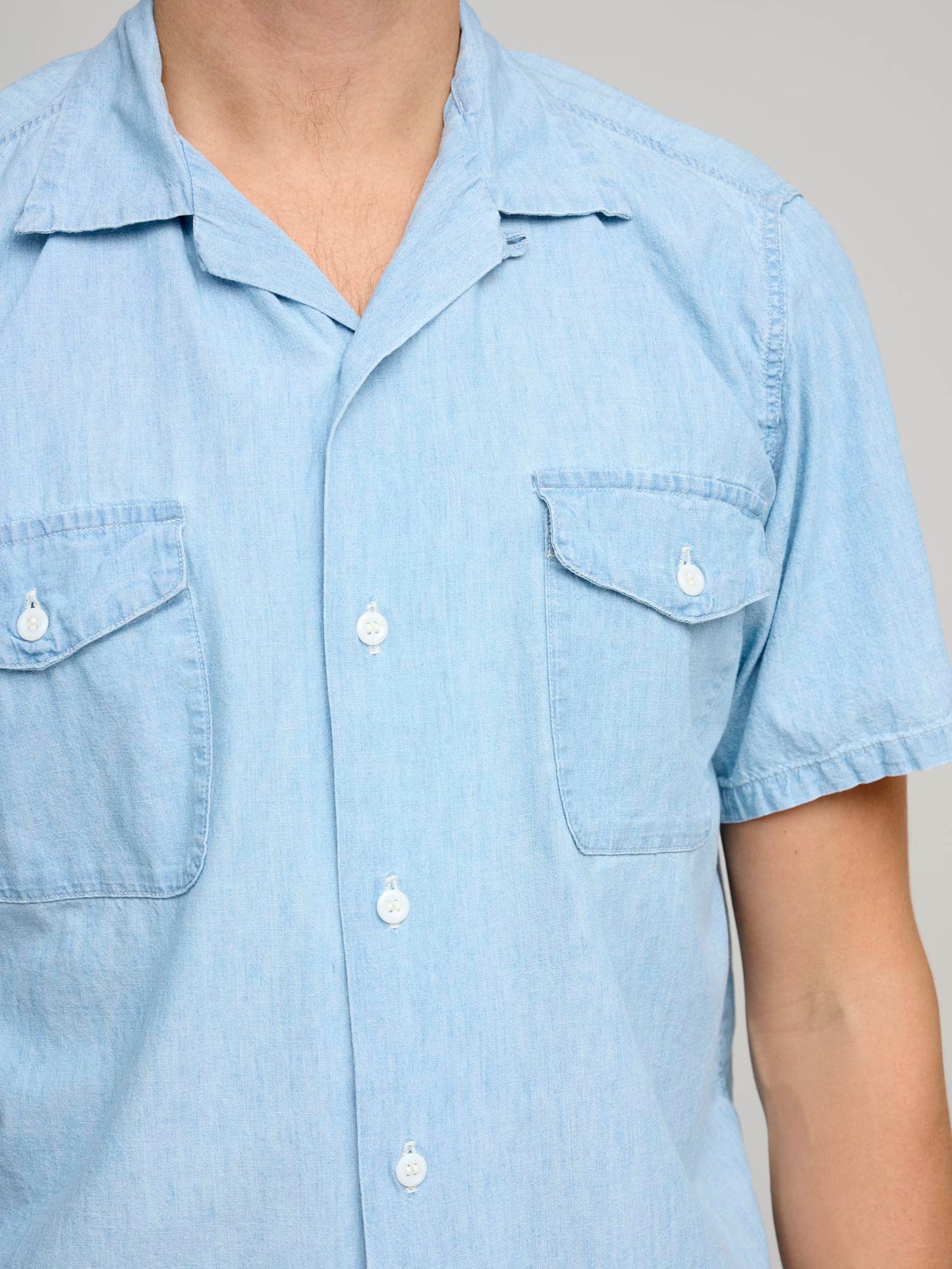 Short Sleeve Chambray Work Shirt, Vintage Bleached
