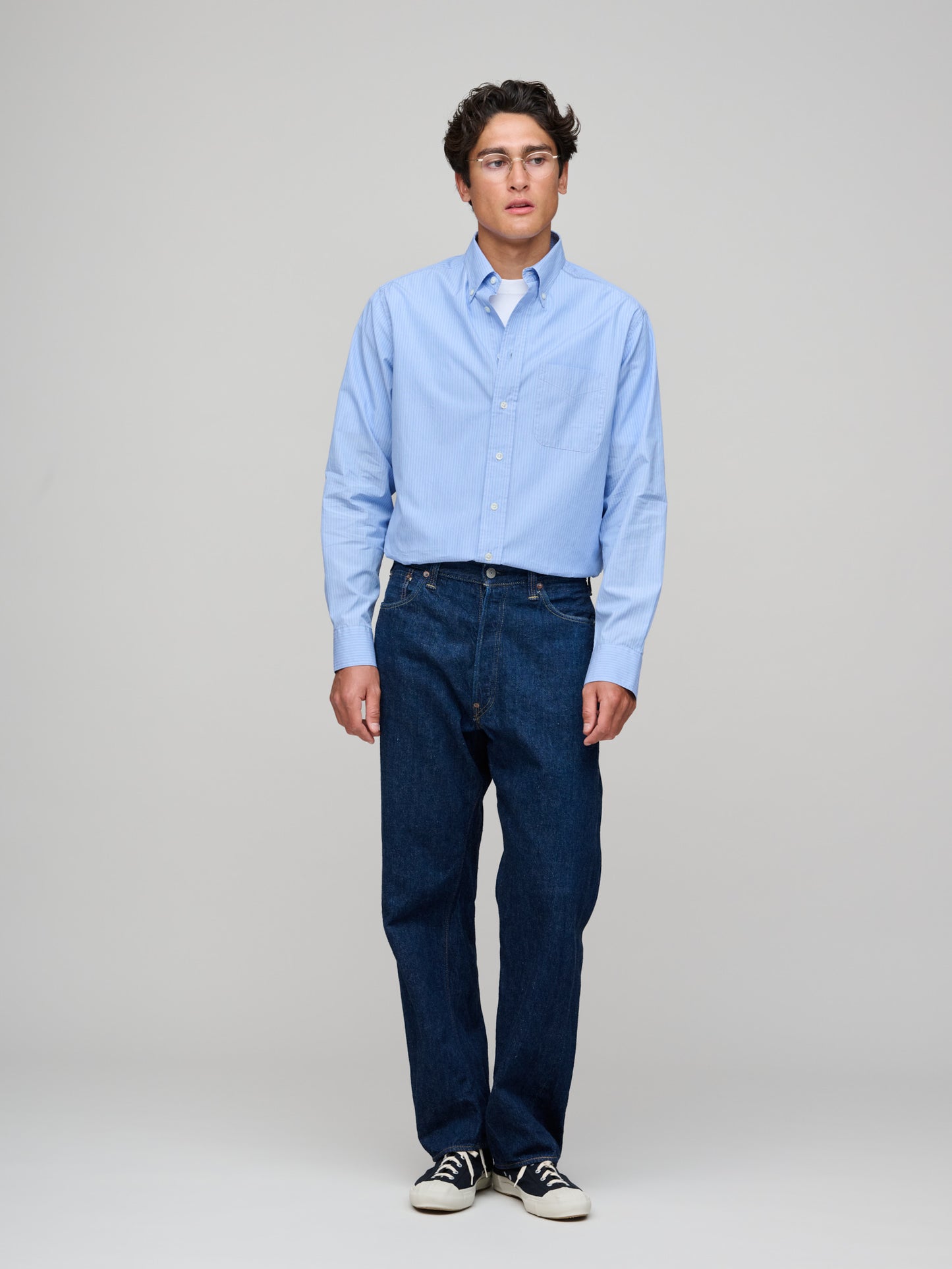 American BD Lightweight Fine Stripe, Light Blue/Navy/White
