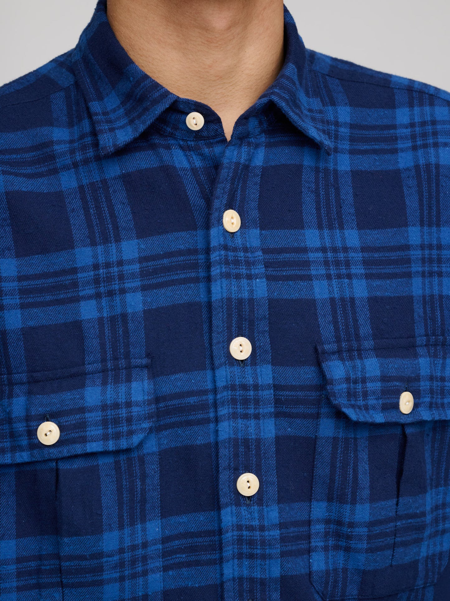 Slub Brushed Cotton Work Shirt, Navy & Blue