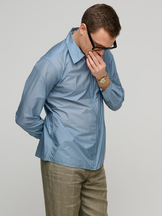 Light Nylon Zip Shirt, Blue Gray