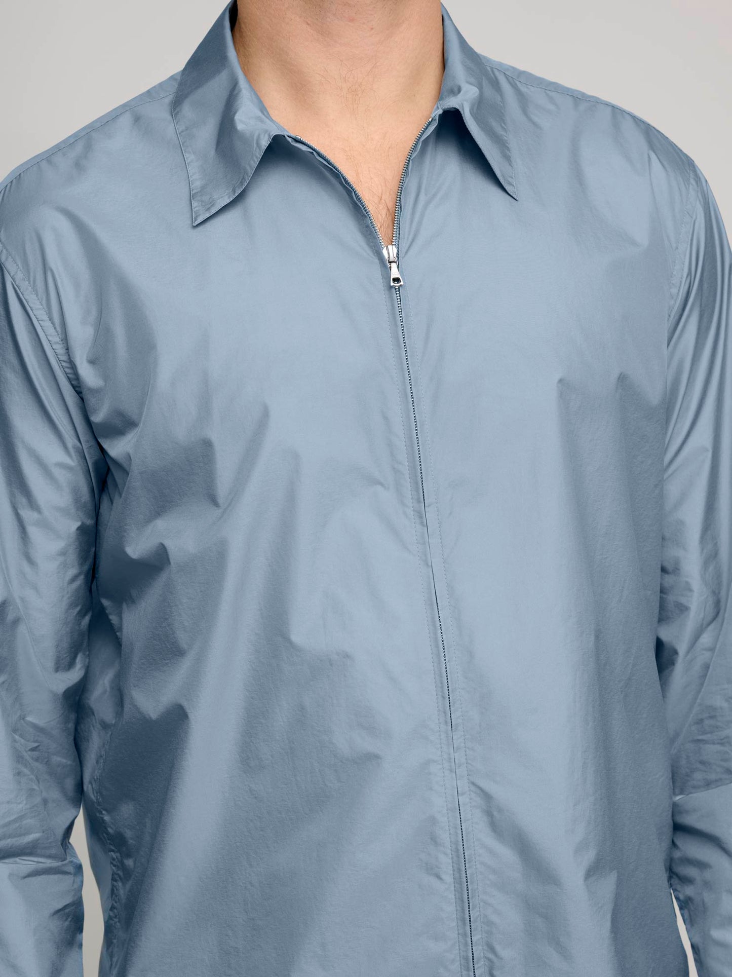 Light Nylon Zip Shirt, Blue Gray