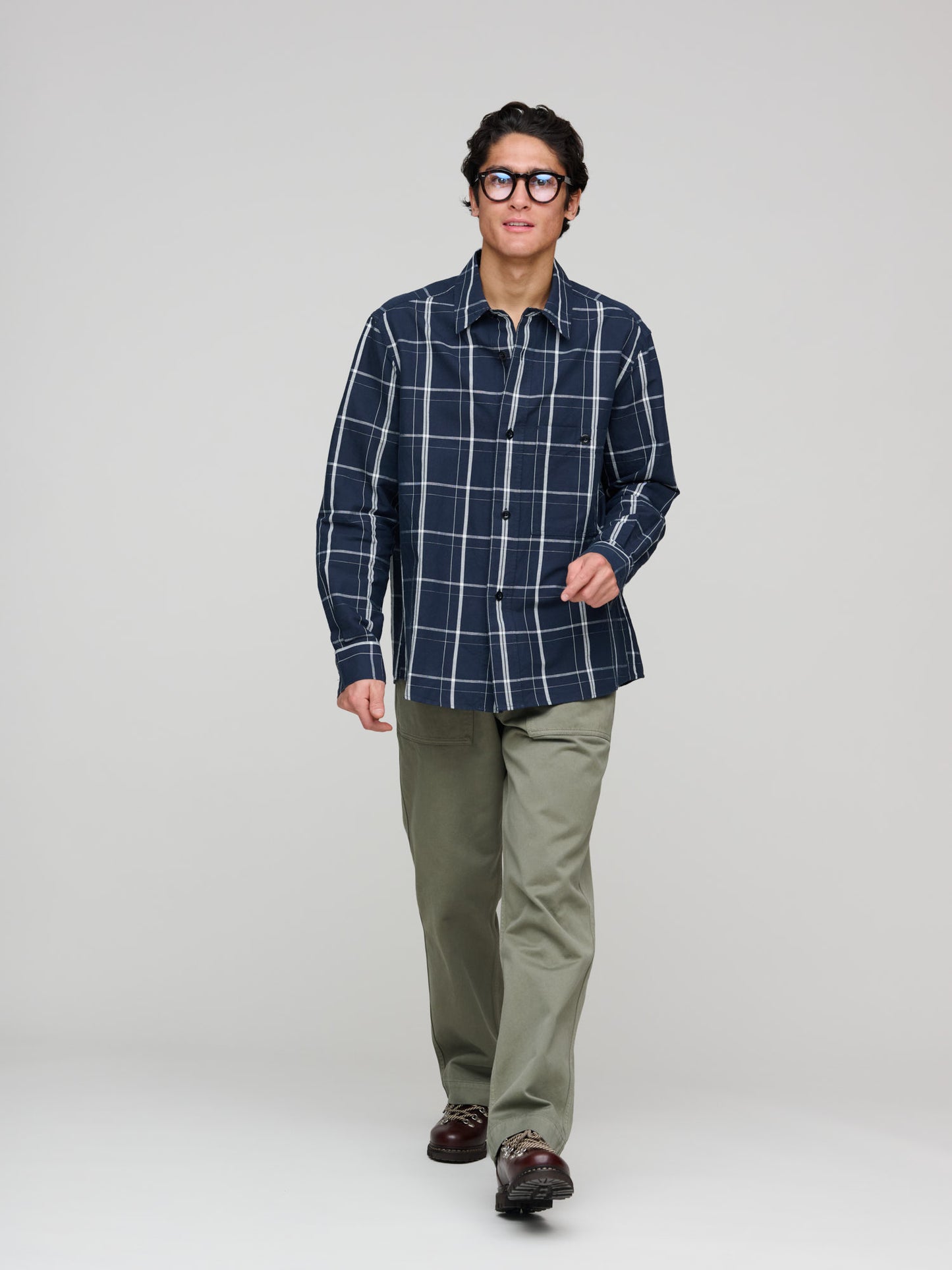 Overall Shirt Graphic Grid Check, Slate Blue & Off White