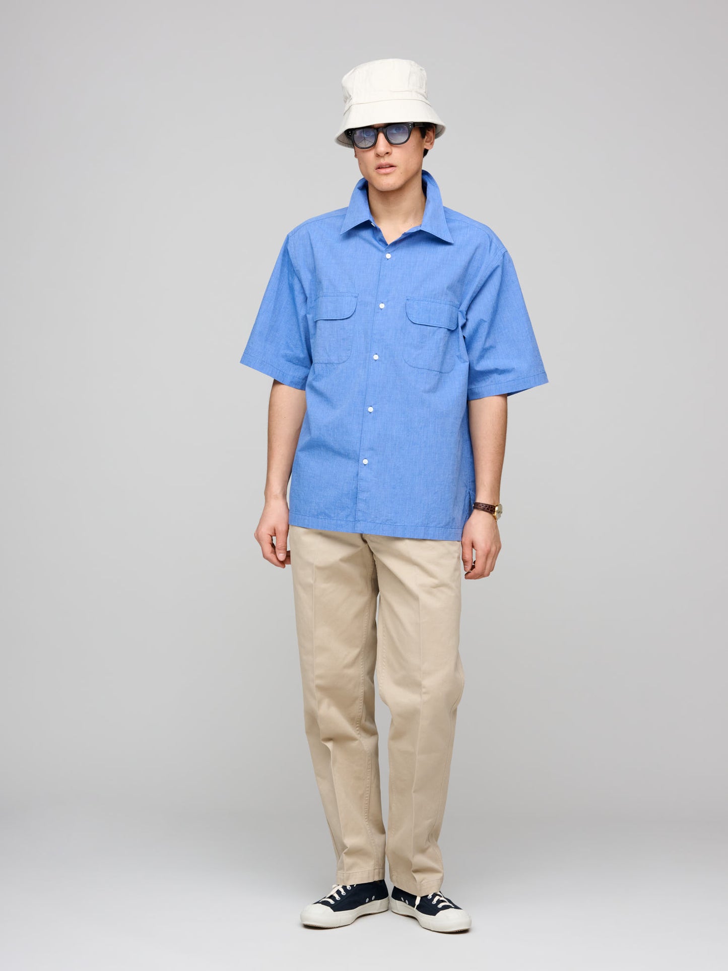Regular Collar End On End S/S Shirt, Blue