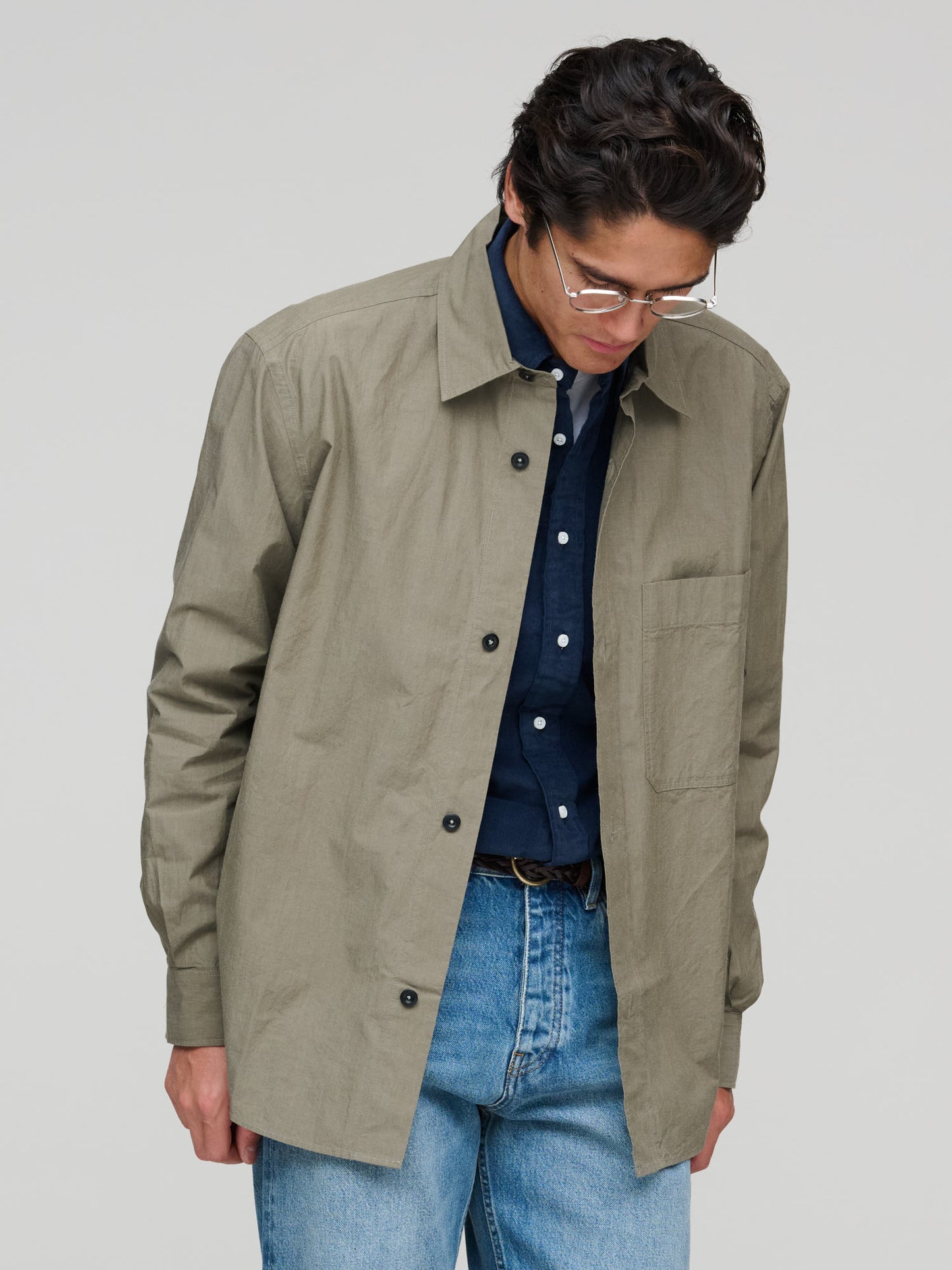 Basic Shirt Brushed Cotton Chambray, Khaki Green