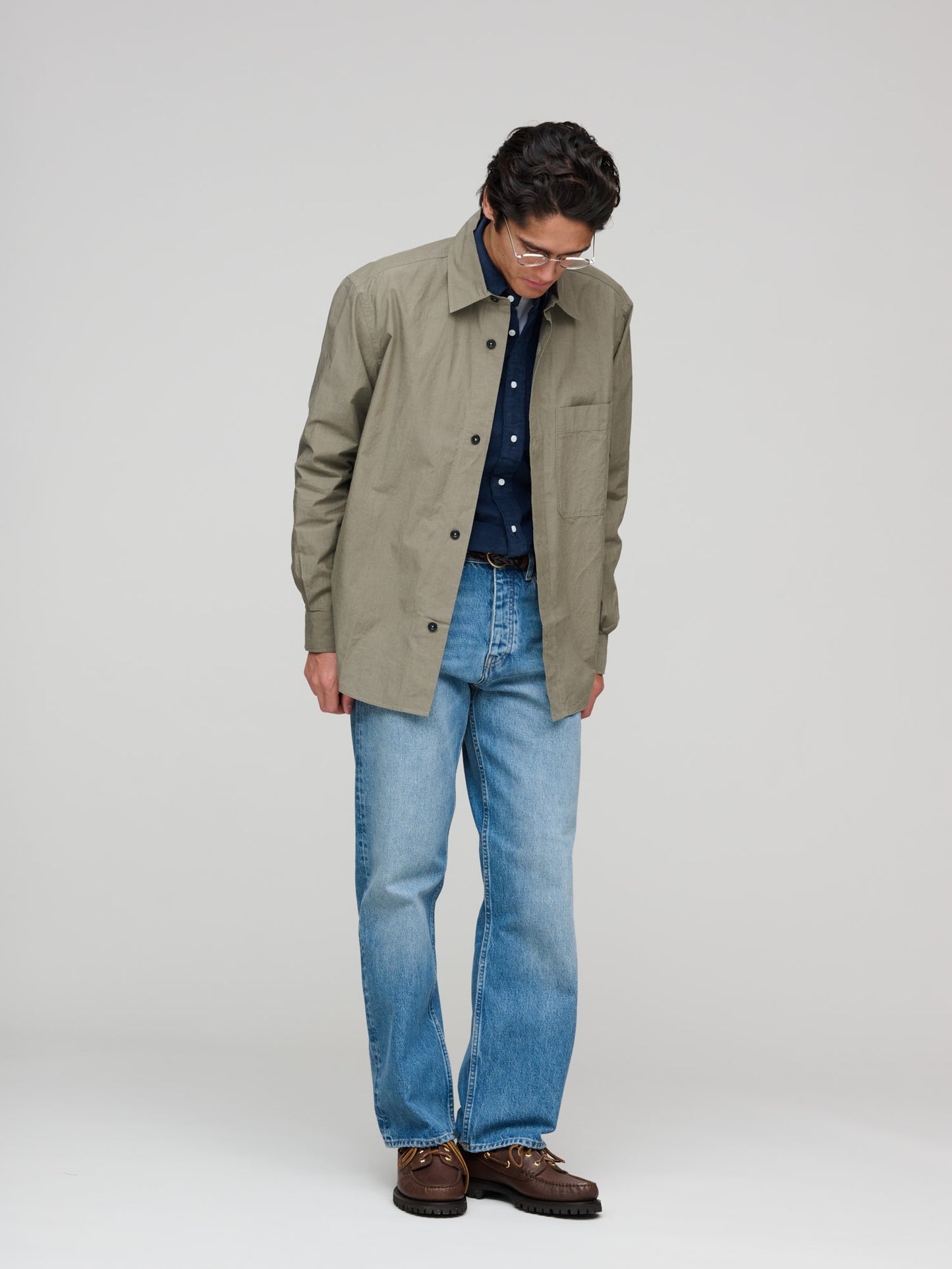 Basic Shirt Brushed Cotton Chambray, Khaki Green