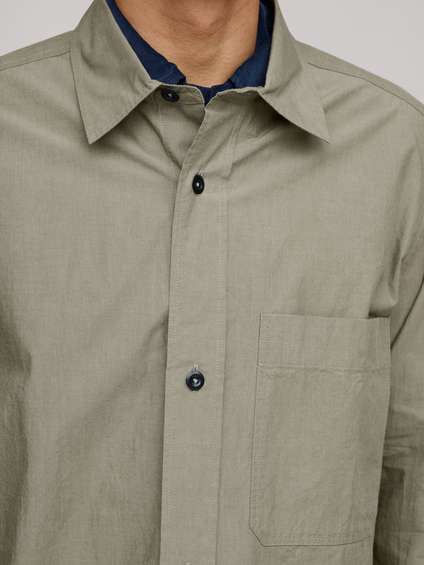 Basic Shirt Brushed Cotton Chambray, Khaki Green