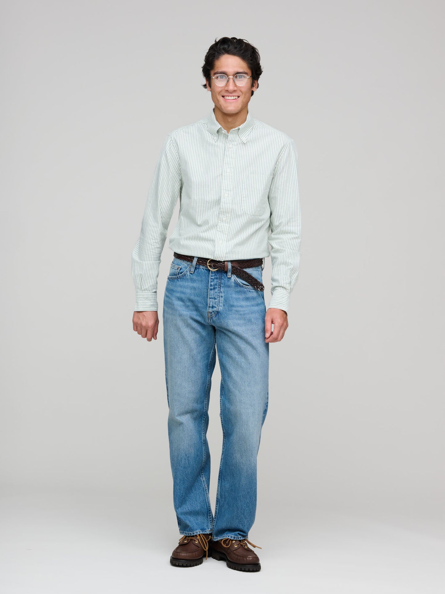 Brushed Fall Oxford Shirt, Green Stripe