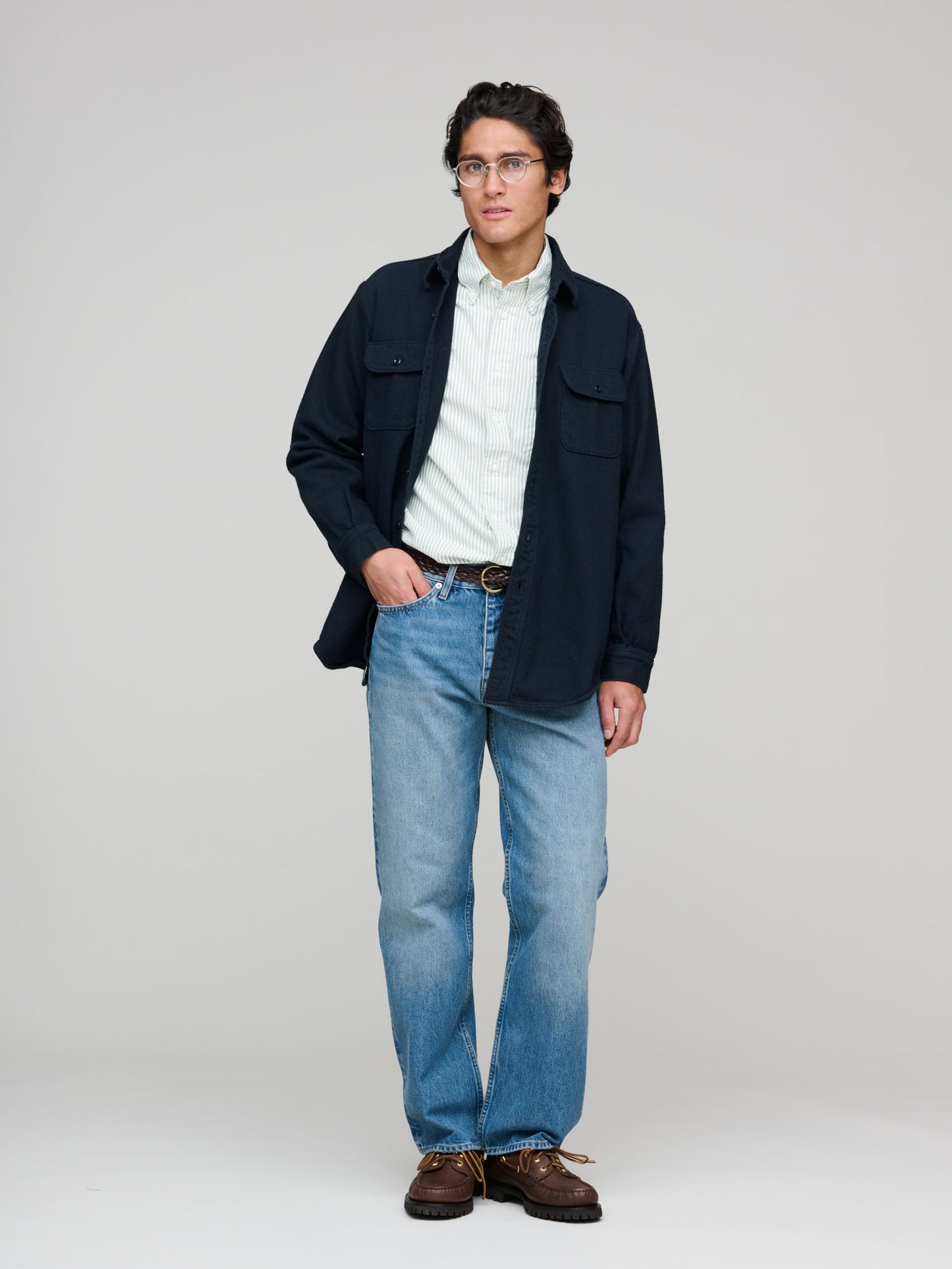 Relaxed Flannel Shirt, Navy