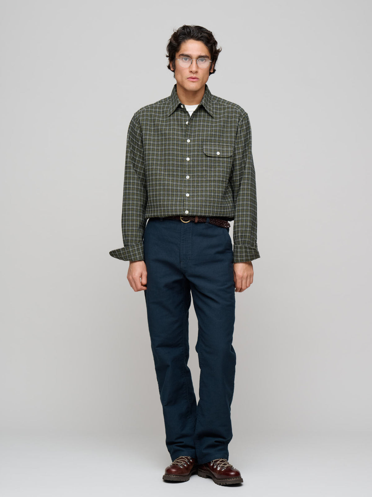 Off Duty L/S Shirt Dobby Check, Olive