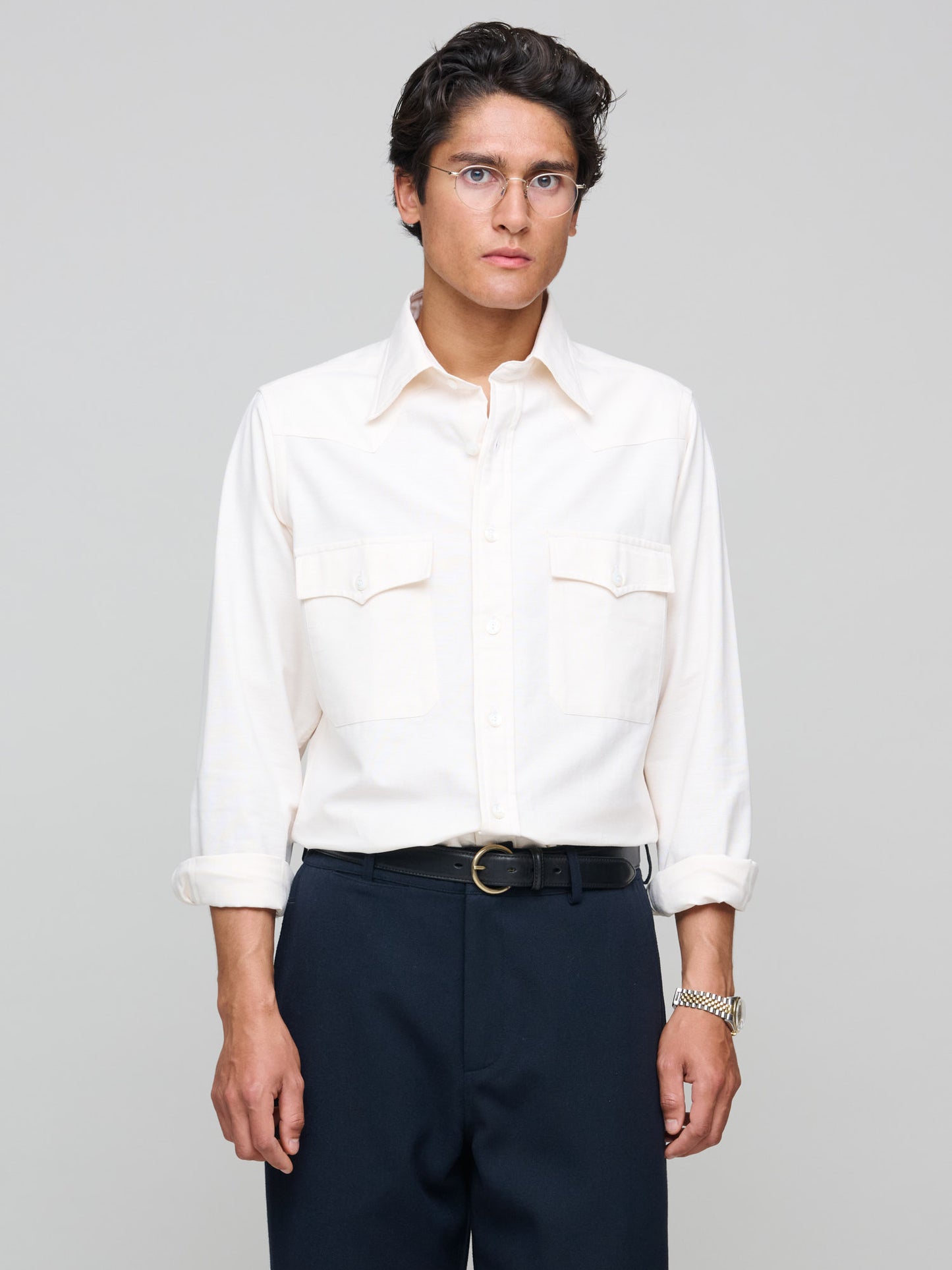 Drake's for GOODS Two Pocket Western Shirt, Cream