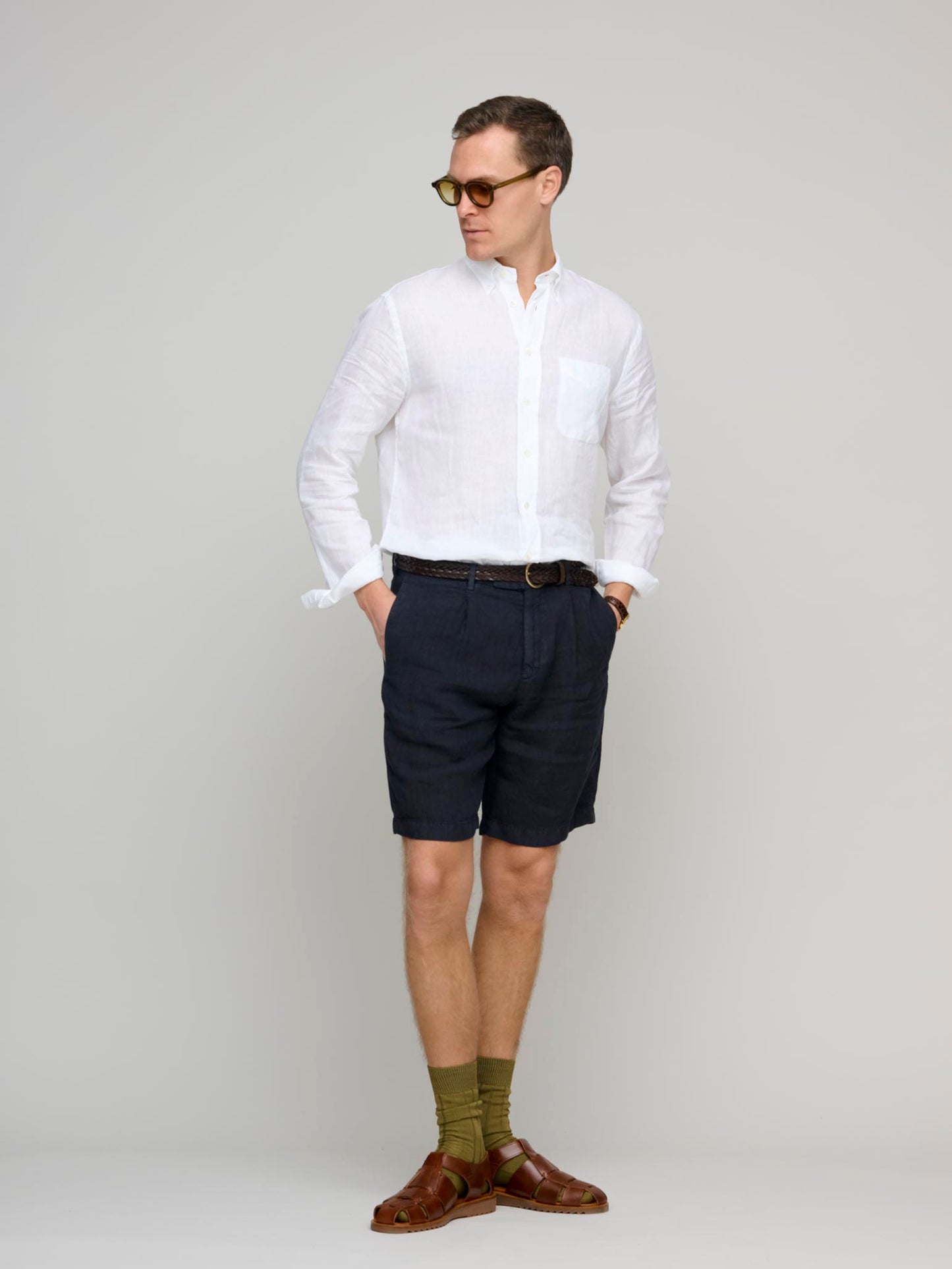 Bermuda Linen Shorts, Navy