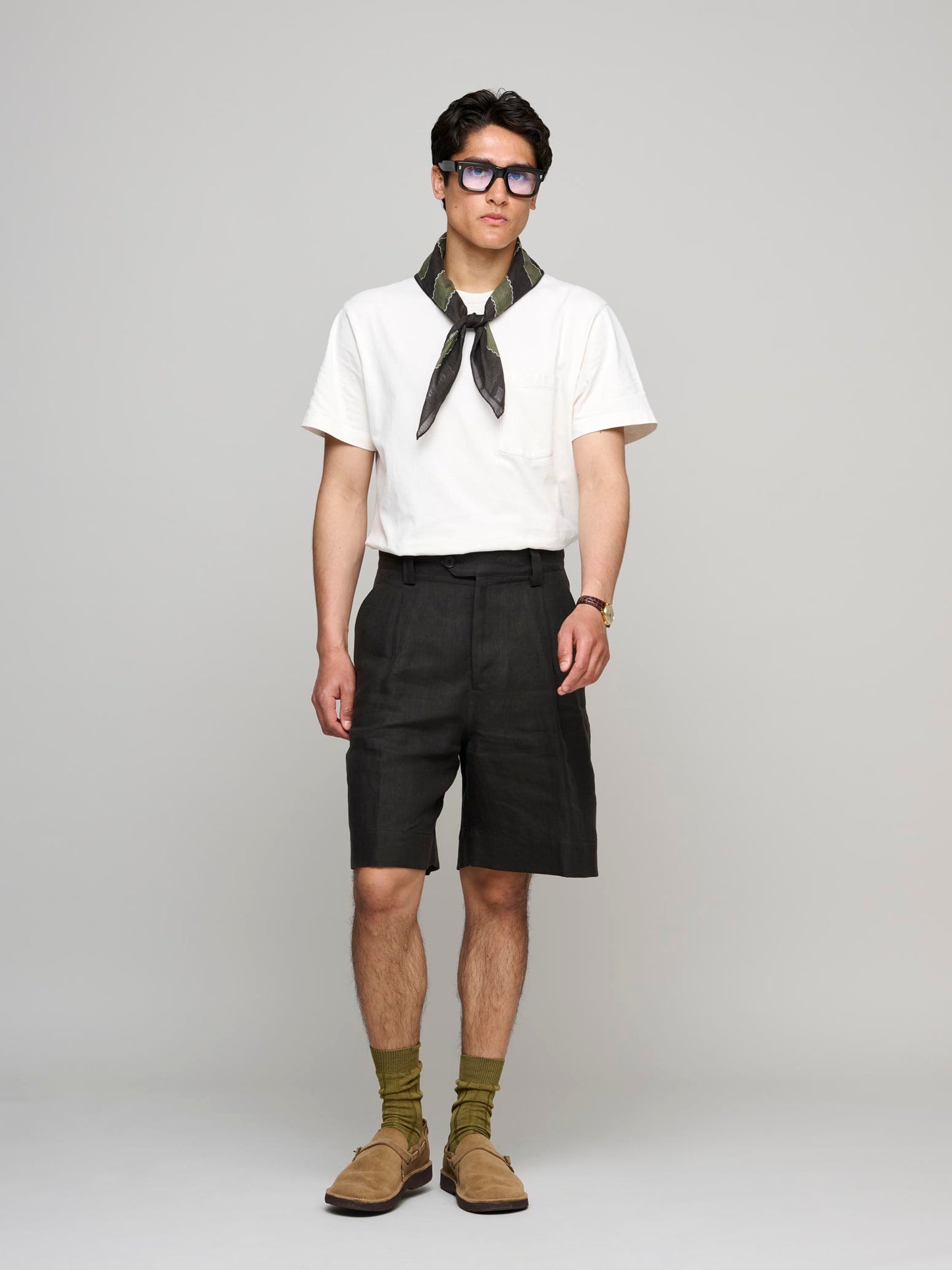 Wide Leg Compact Linen Twill Short, Dark Brown