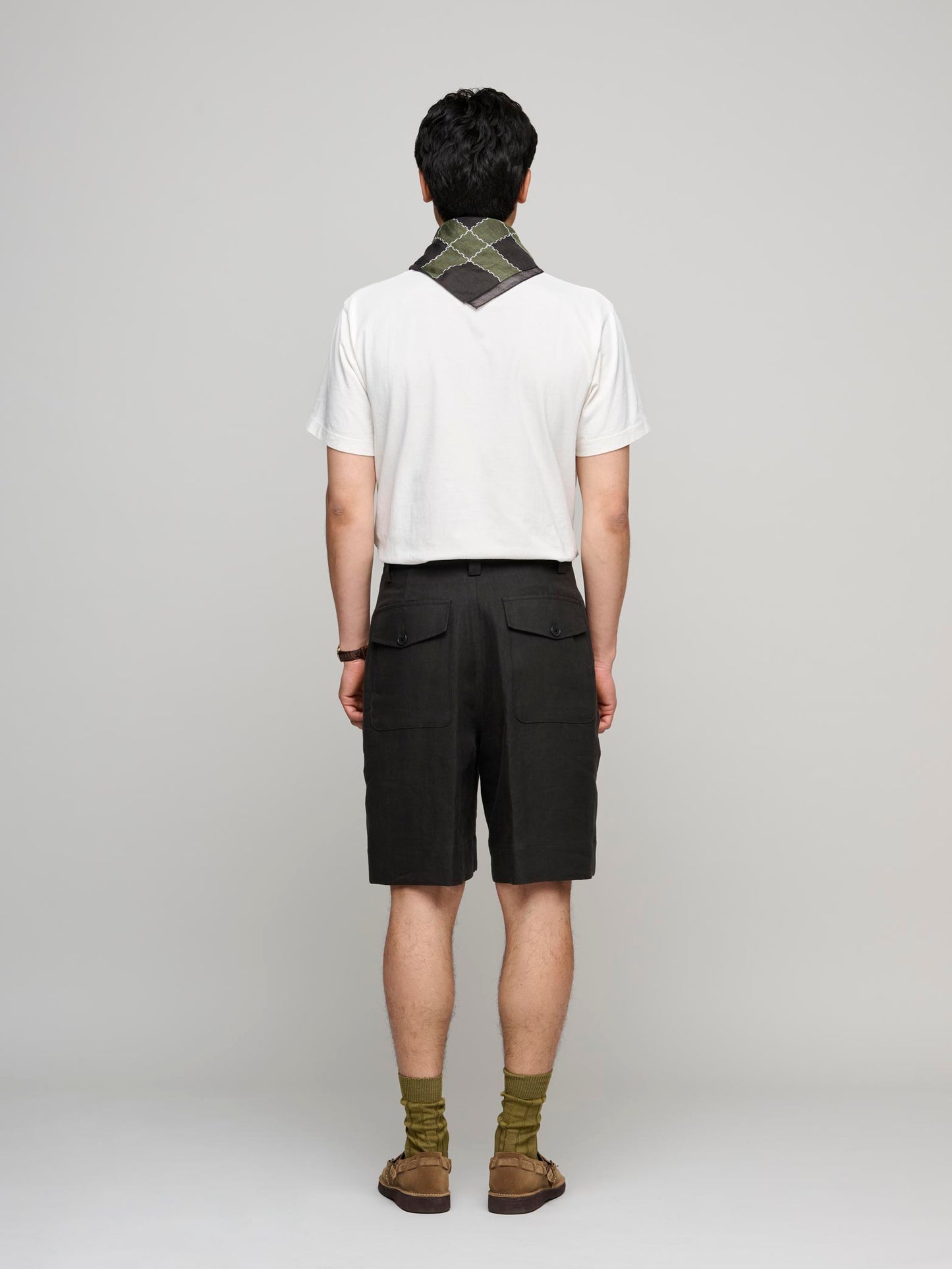 Wide Leg Compact Linen Twill Short, Dark Brown
