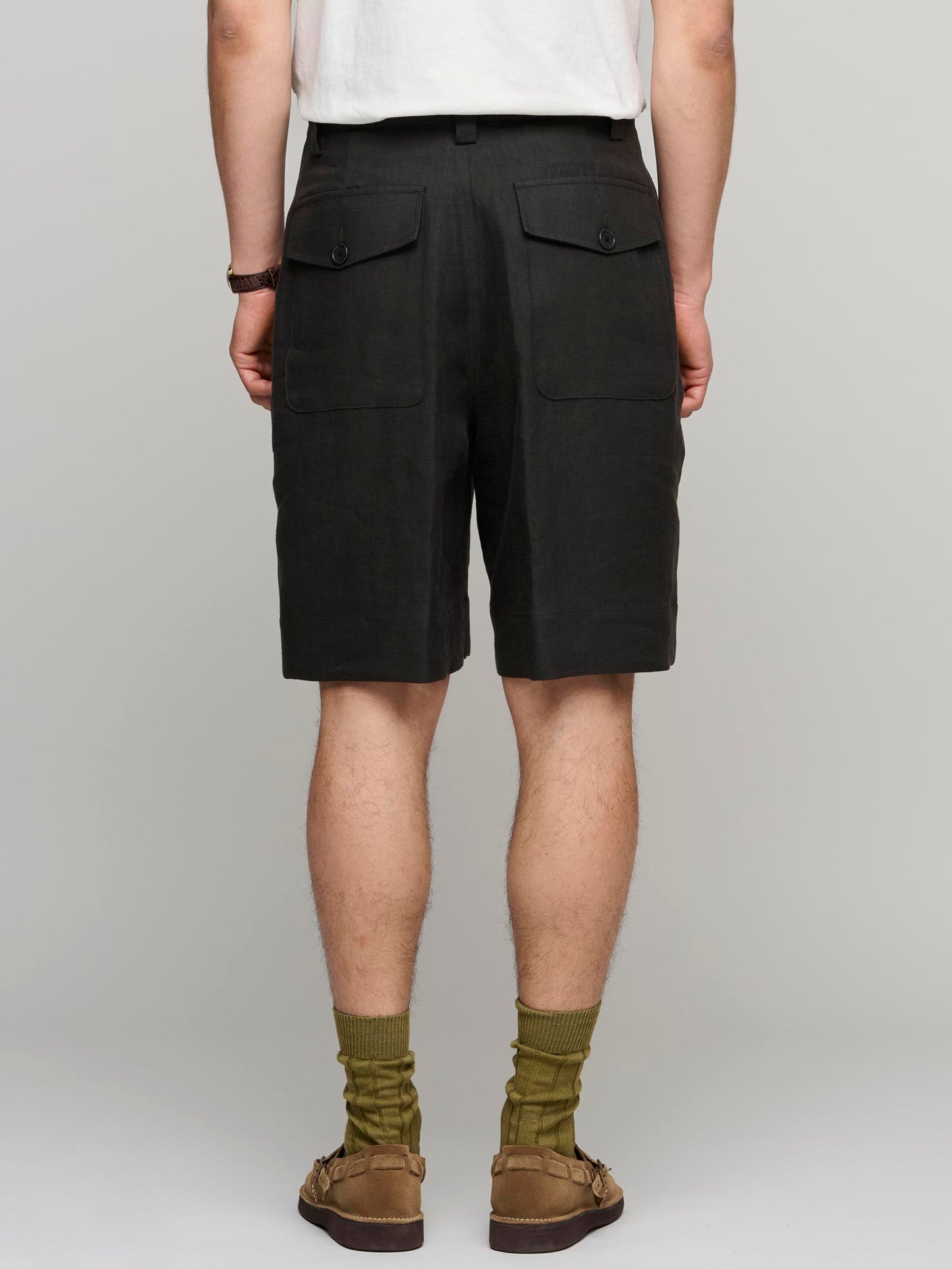 Wide Leg Compact Linen Twill Short, Dark Brown