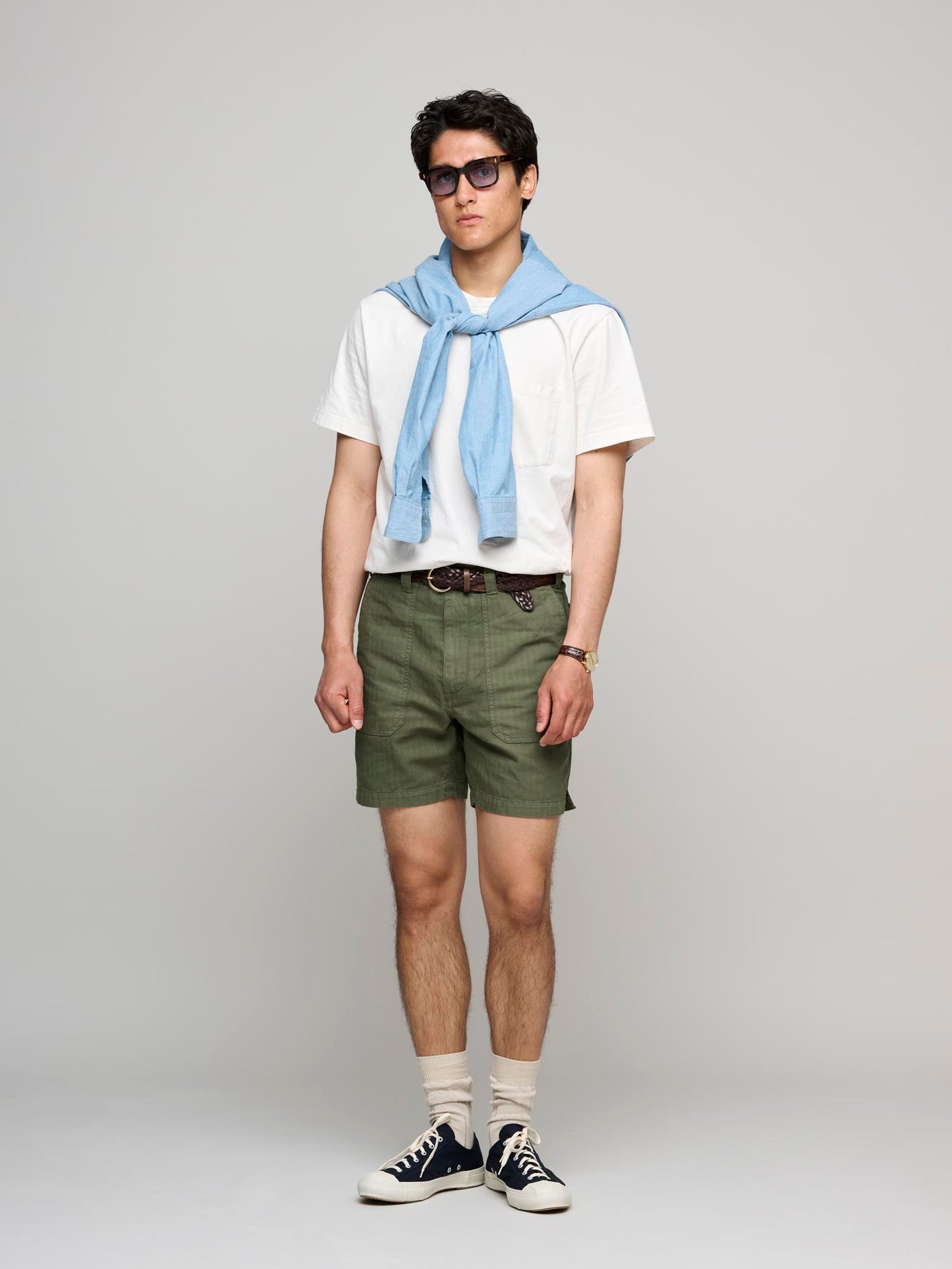 Herringbone Fatigue Shorts, Olive