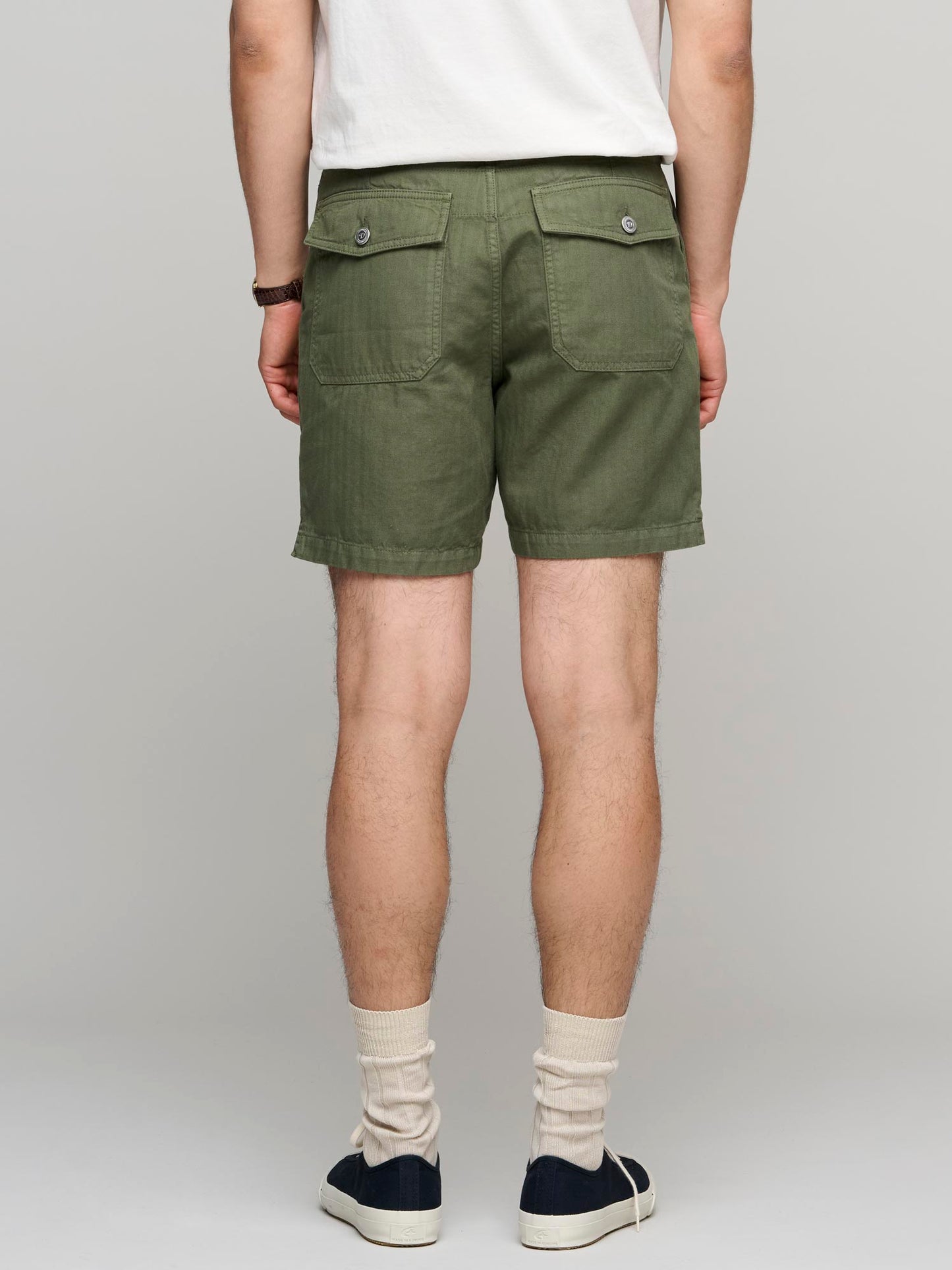 Herringbone Fatigue Shorts, Olive