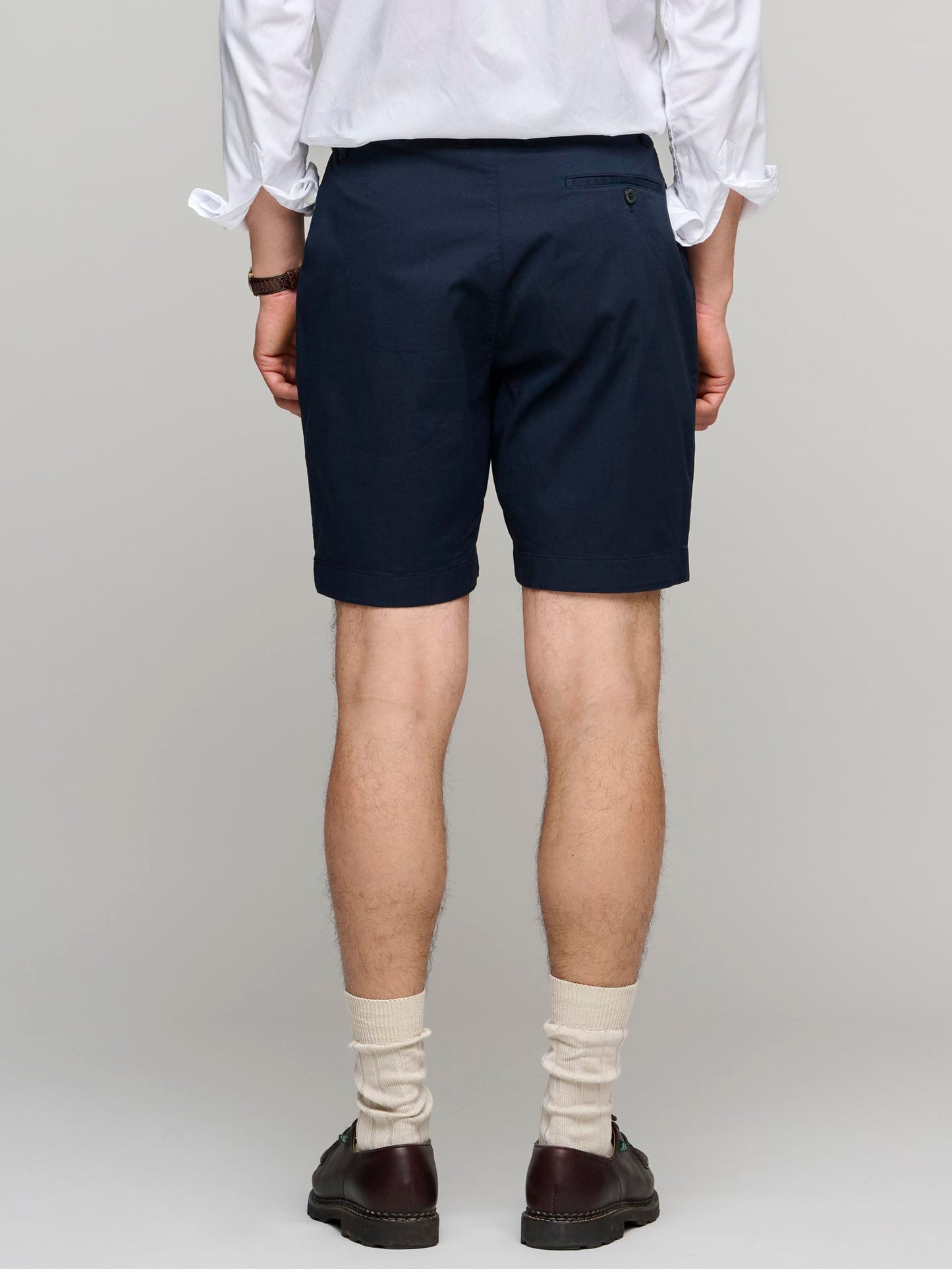 Pleated Twill Shorts, Navy