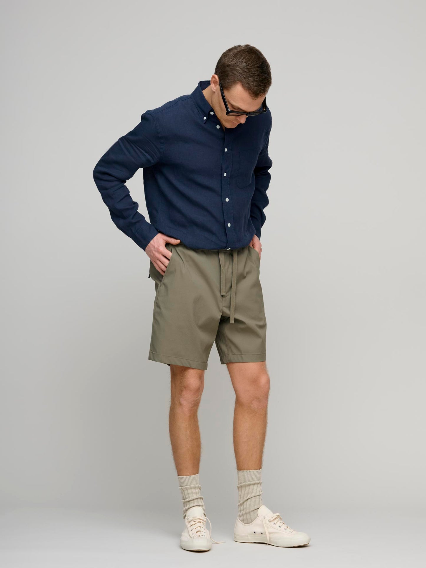 Relaxed Solotex Twill Shorts, Sediment Green