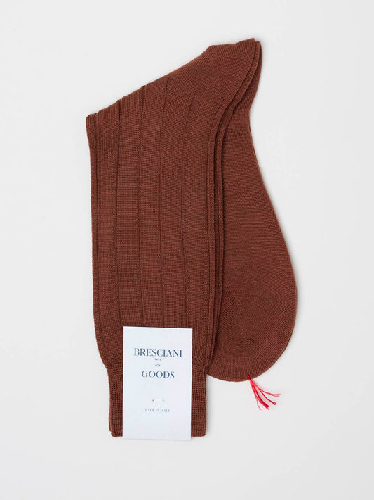 Fine Ribbed Wool Socks, Brown