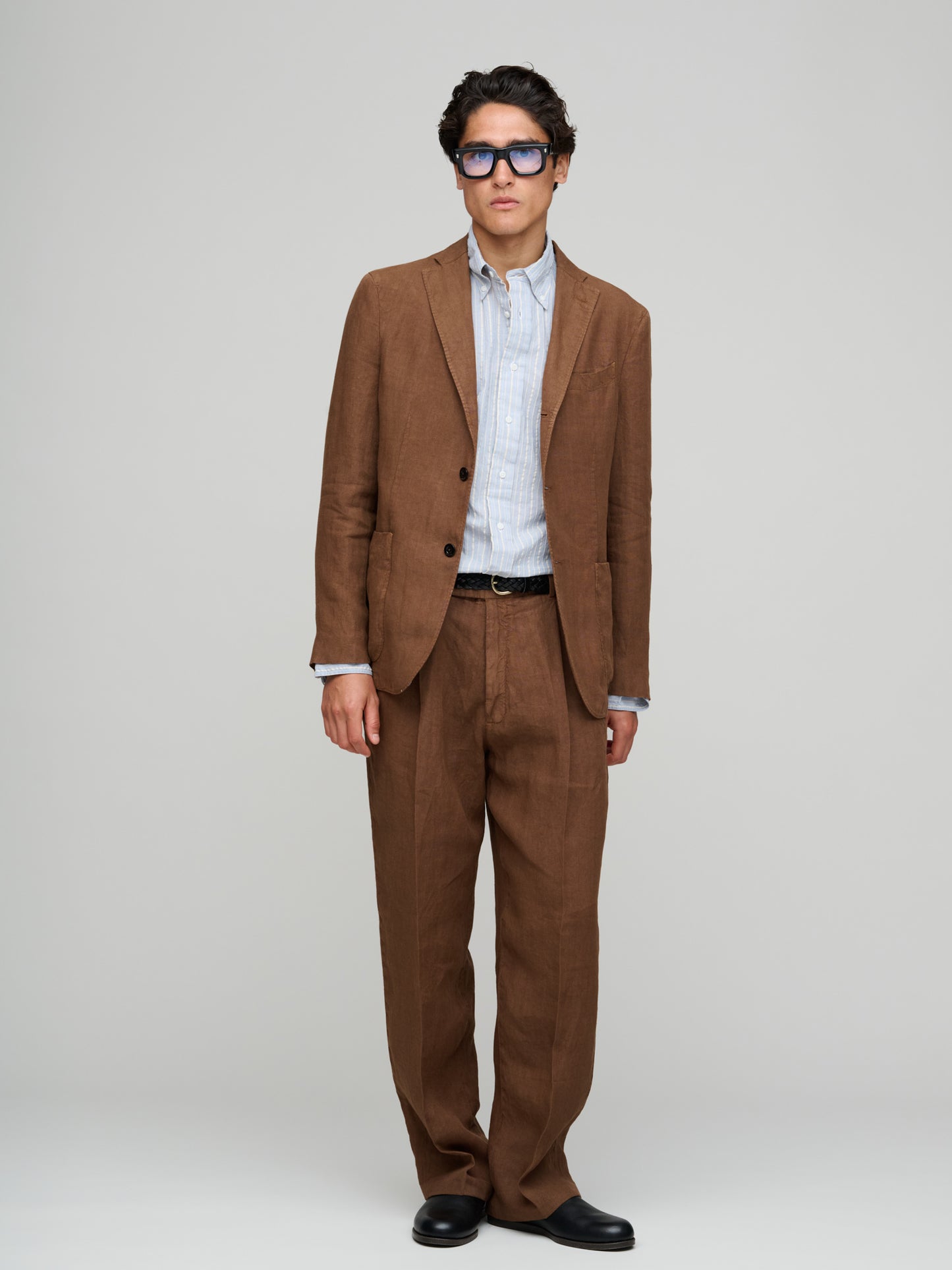 Linen Suit, Cinnamon - Wide Pleated Trousers