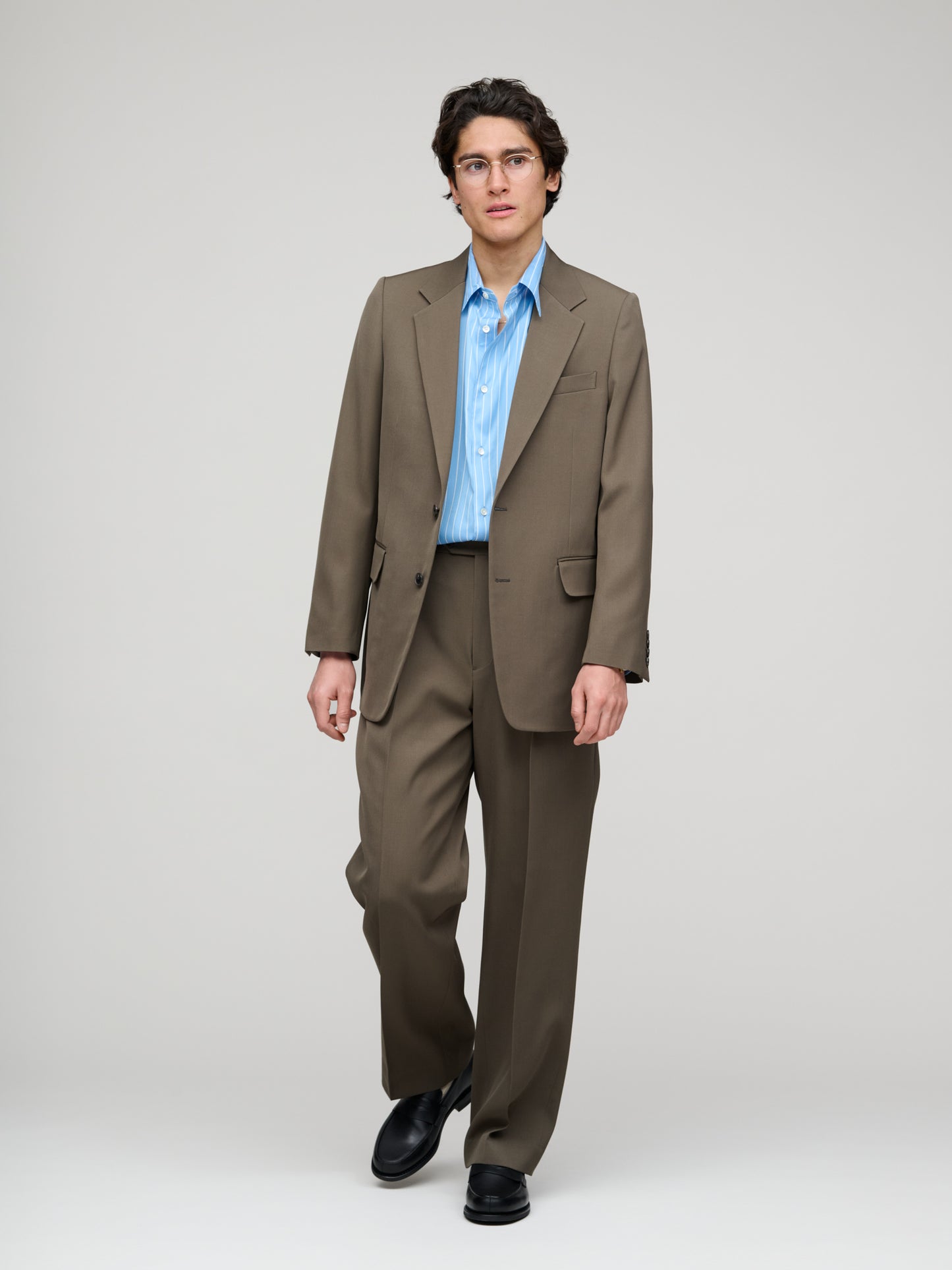 Light Wool Max Gabardine Jacket, Dark Olive Brown