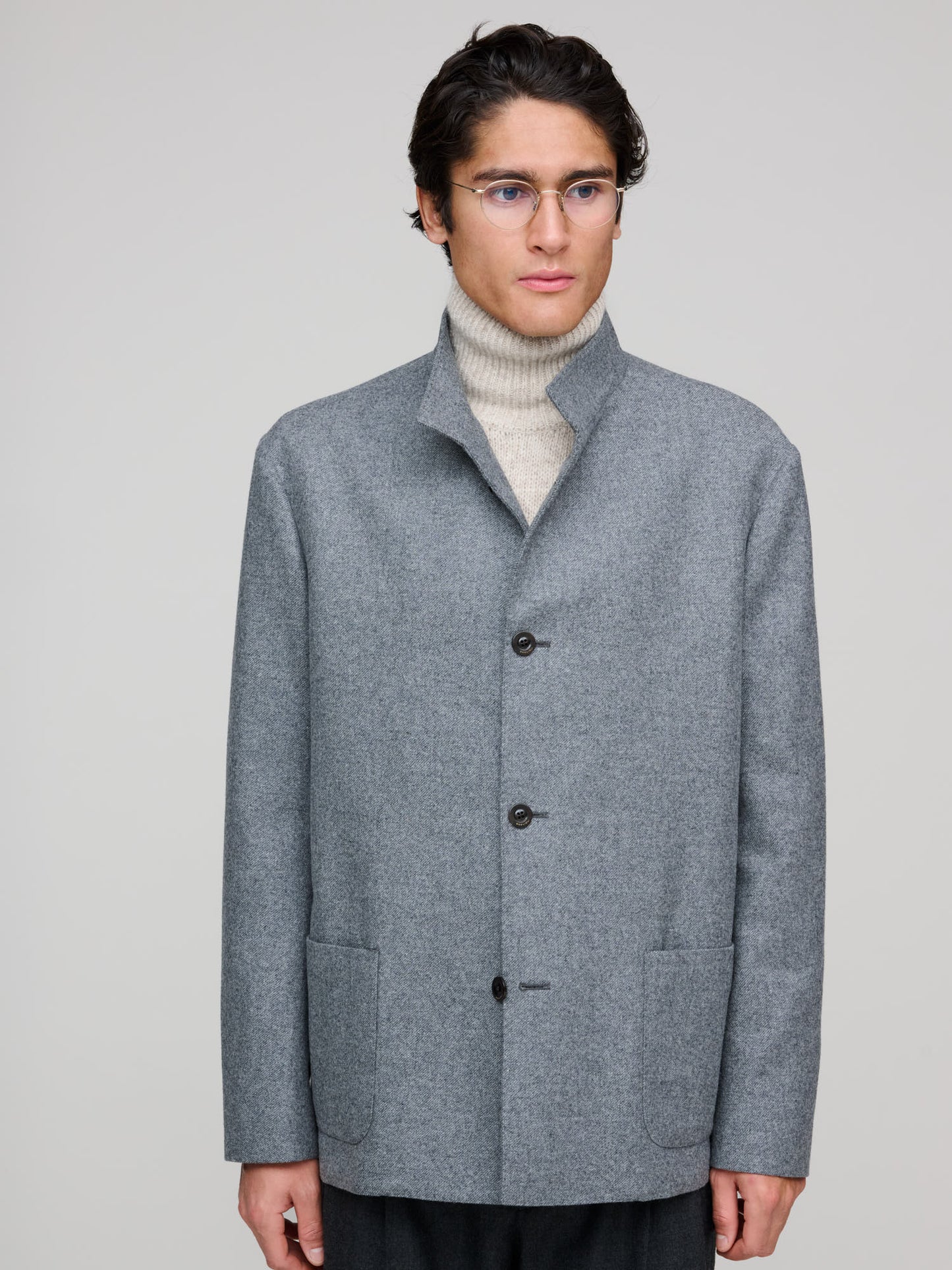 Convertible Collar Brushed Flannel, Grey Melange