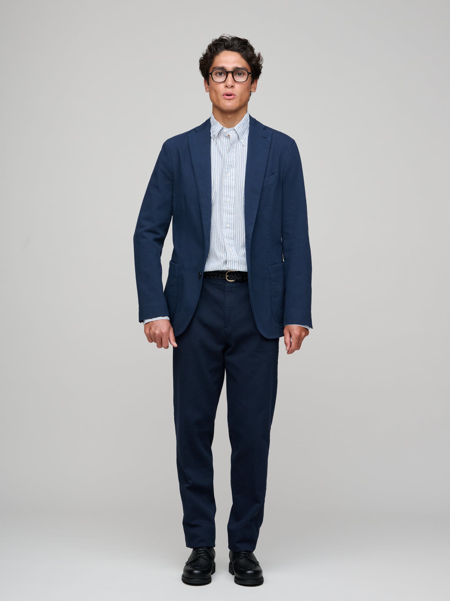 Woven Piqué Cotton K-Jacket, Navy