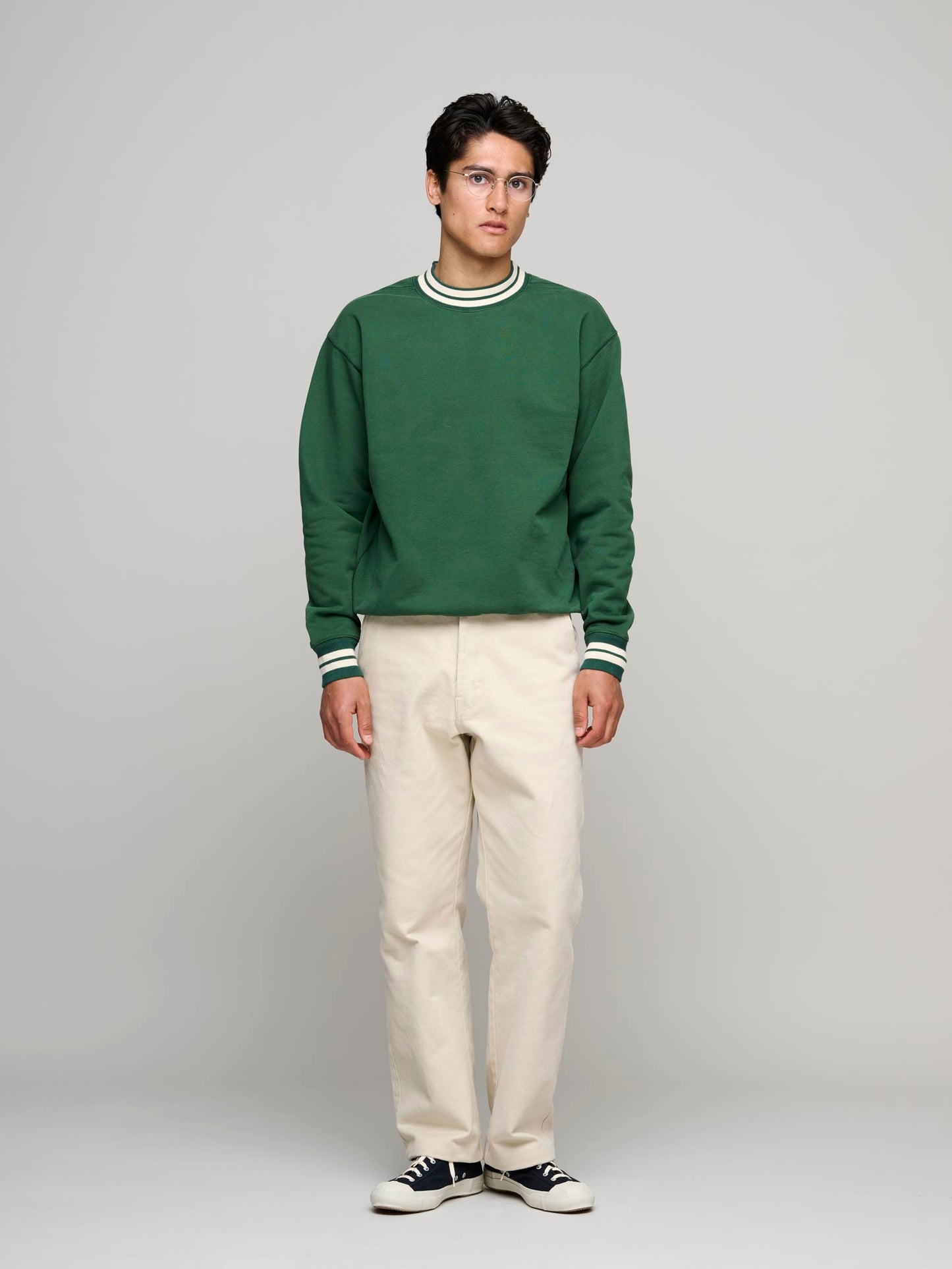 Striped Rib L/S Sweatshirt, Green & Ecru