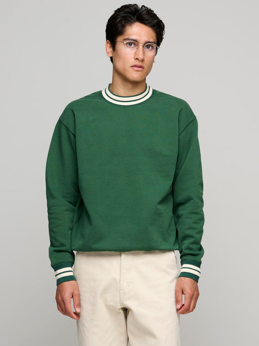 Striped Rib L/S Sweatshirt, Green & Ecru