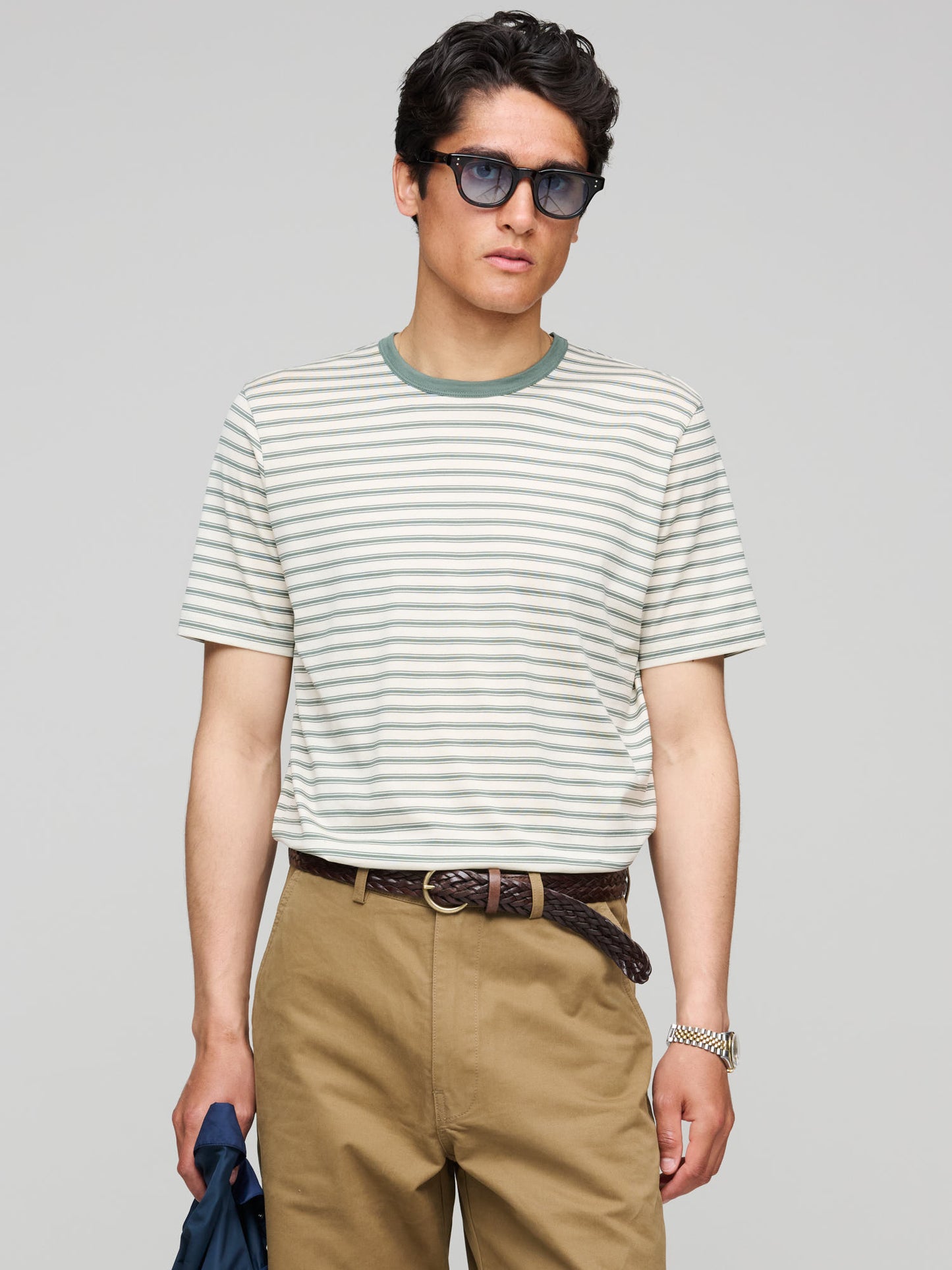 Classic Cotton T-shirt, Undyed & Dusk Green Vintage Stripe