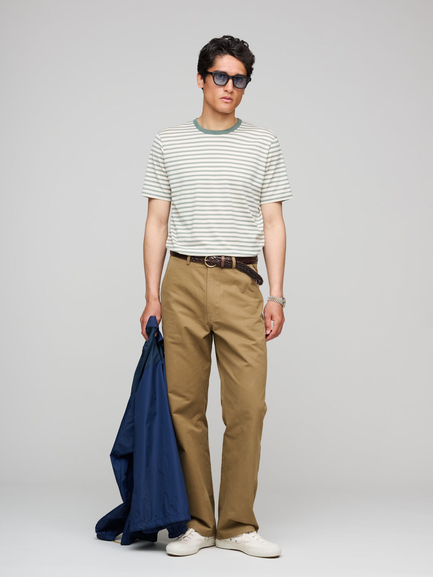 Classic Cotton T-shirt, Undyed & Dusk Green Vintage Stripe