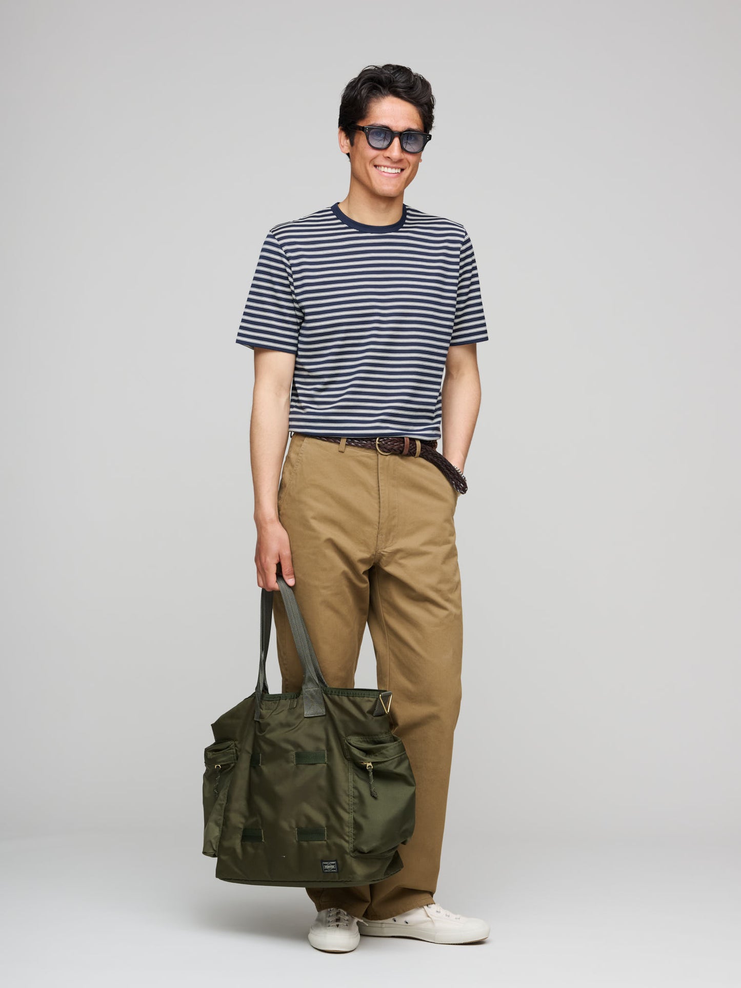 Classic Cotton T-shirt, Navy & Undyed Vintage Stripe