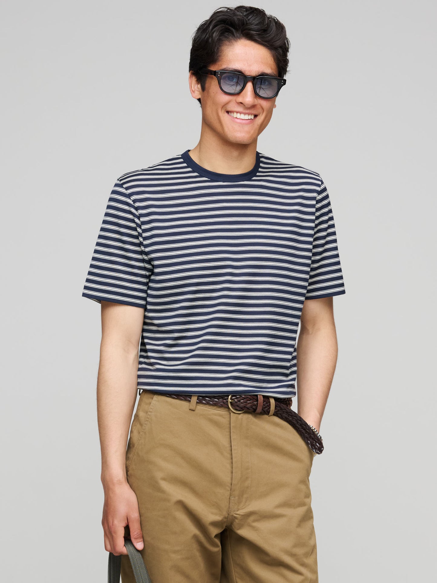 Classic Cotton T-shirt, Navy & Undyed Vintage Stripe