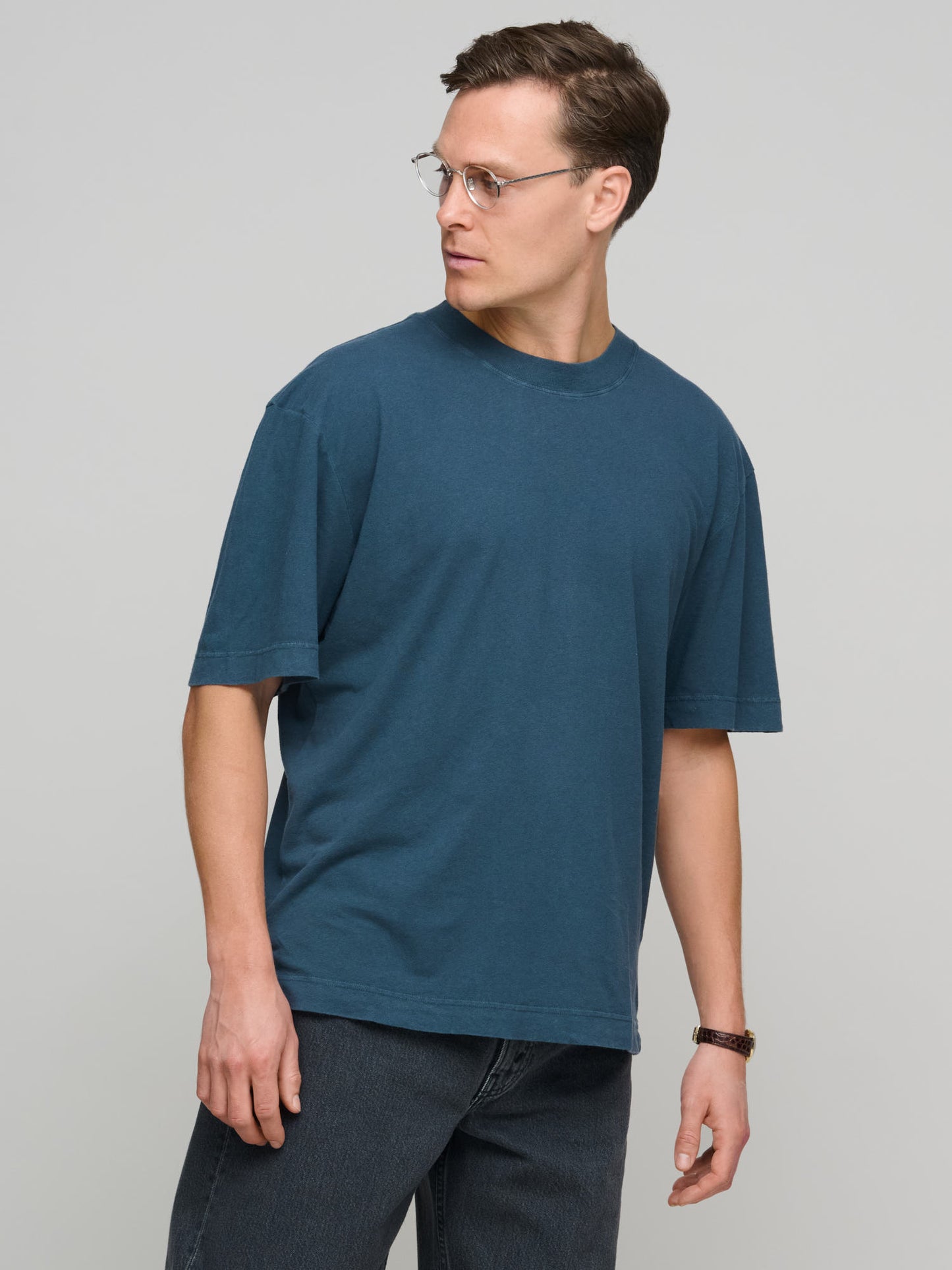Simple T Shirt Cotton Linen Jersey, Mineral Blue