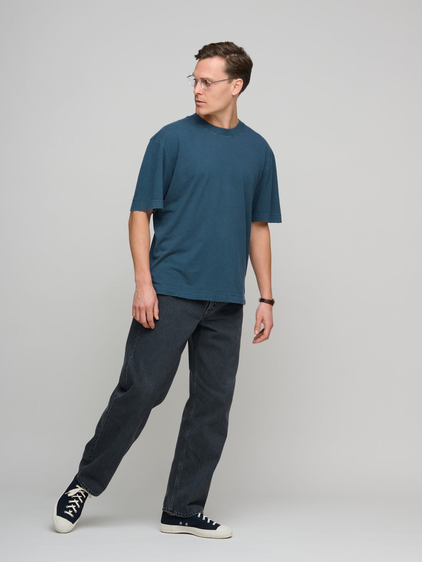 Simple T Shirt Cotton Linen Jersey, Mineral Blue