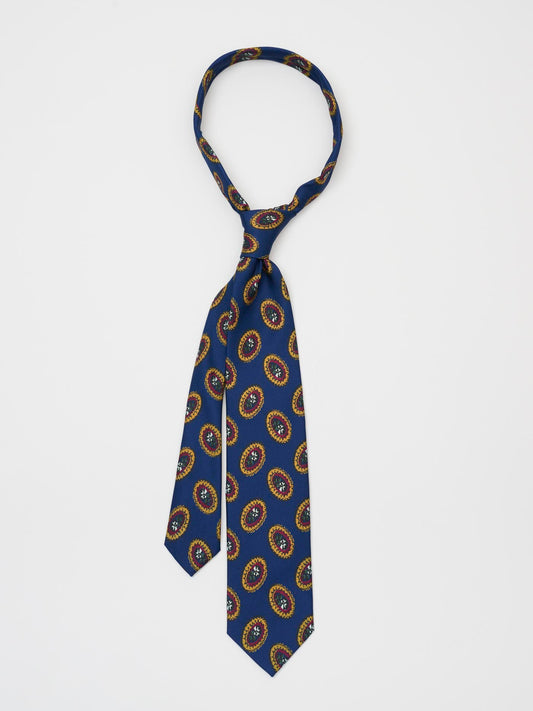 Silk Tie Oval Flower Pattern, Blue & Yellow