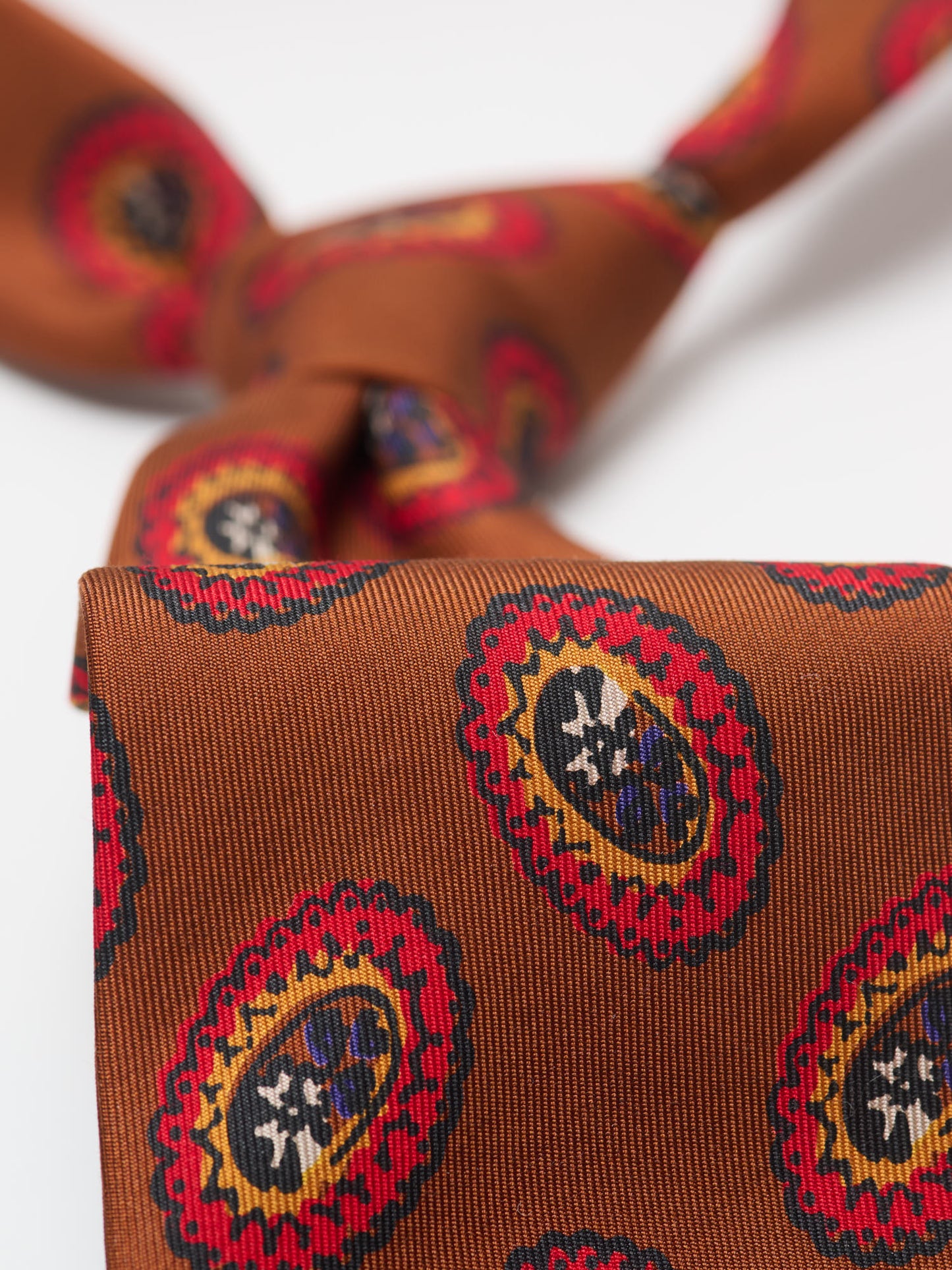 Oval Medallion Print Silk Self Tipped Tie, Brown