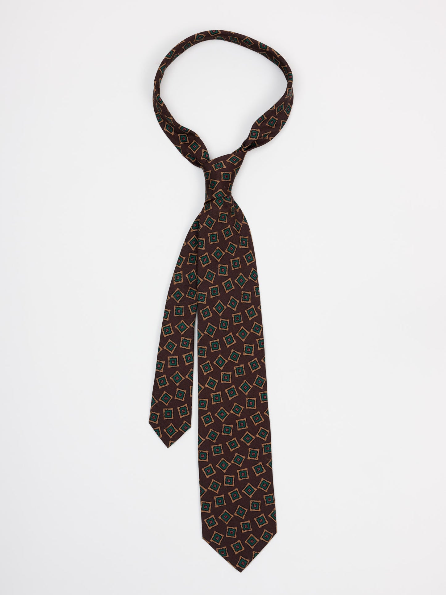 Jumbled Medallion Wool Silk Tie, Chocolate & Green