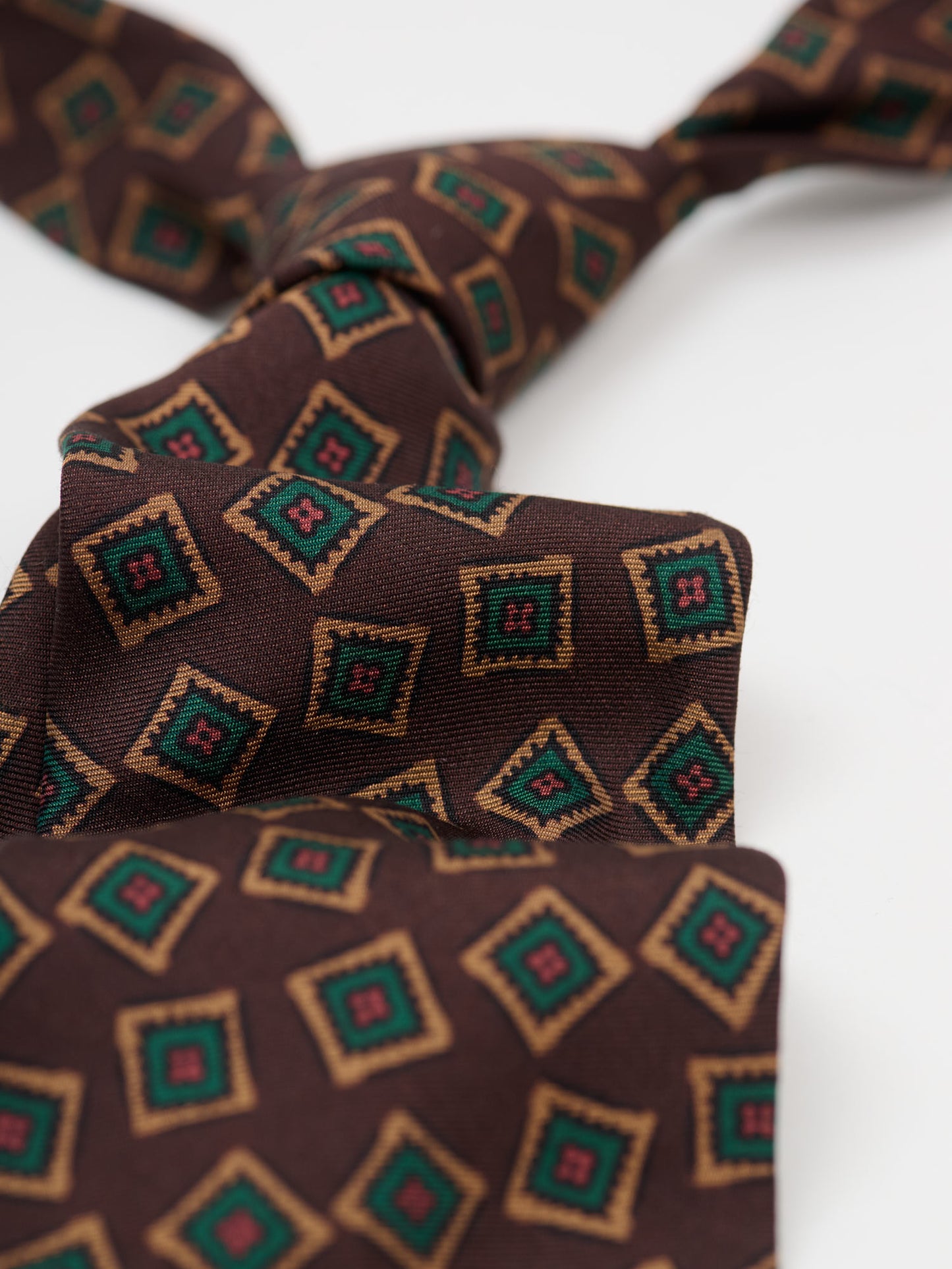 Jumbled Medallion Wool Silk Tie, Chocolate & Green