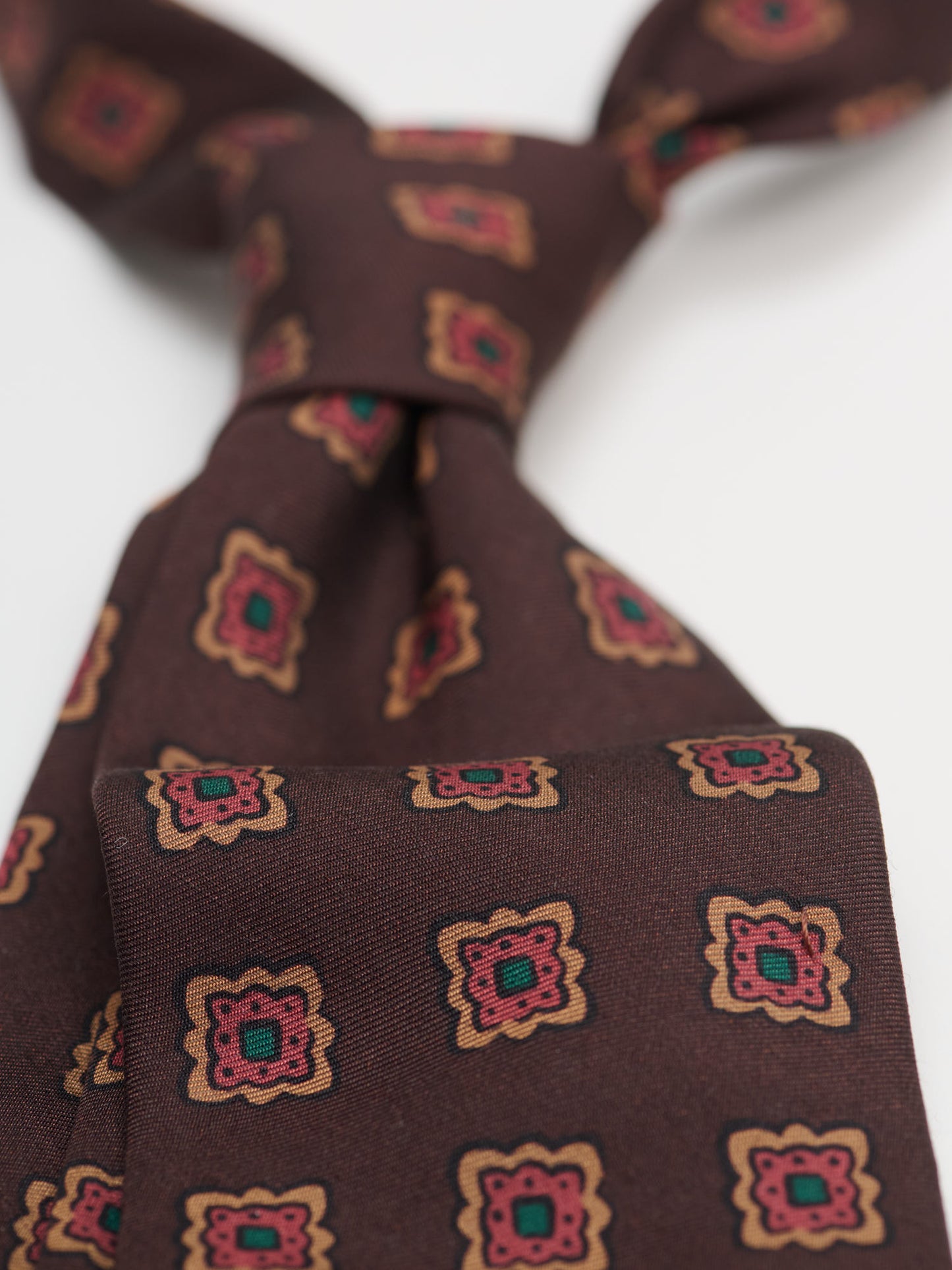 Flower Medallion Wool Silk Tie, Dark Brown