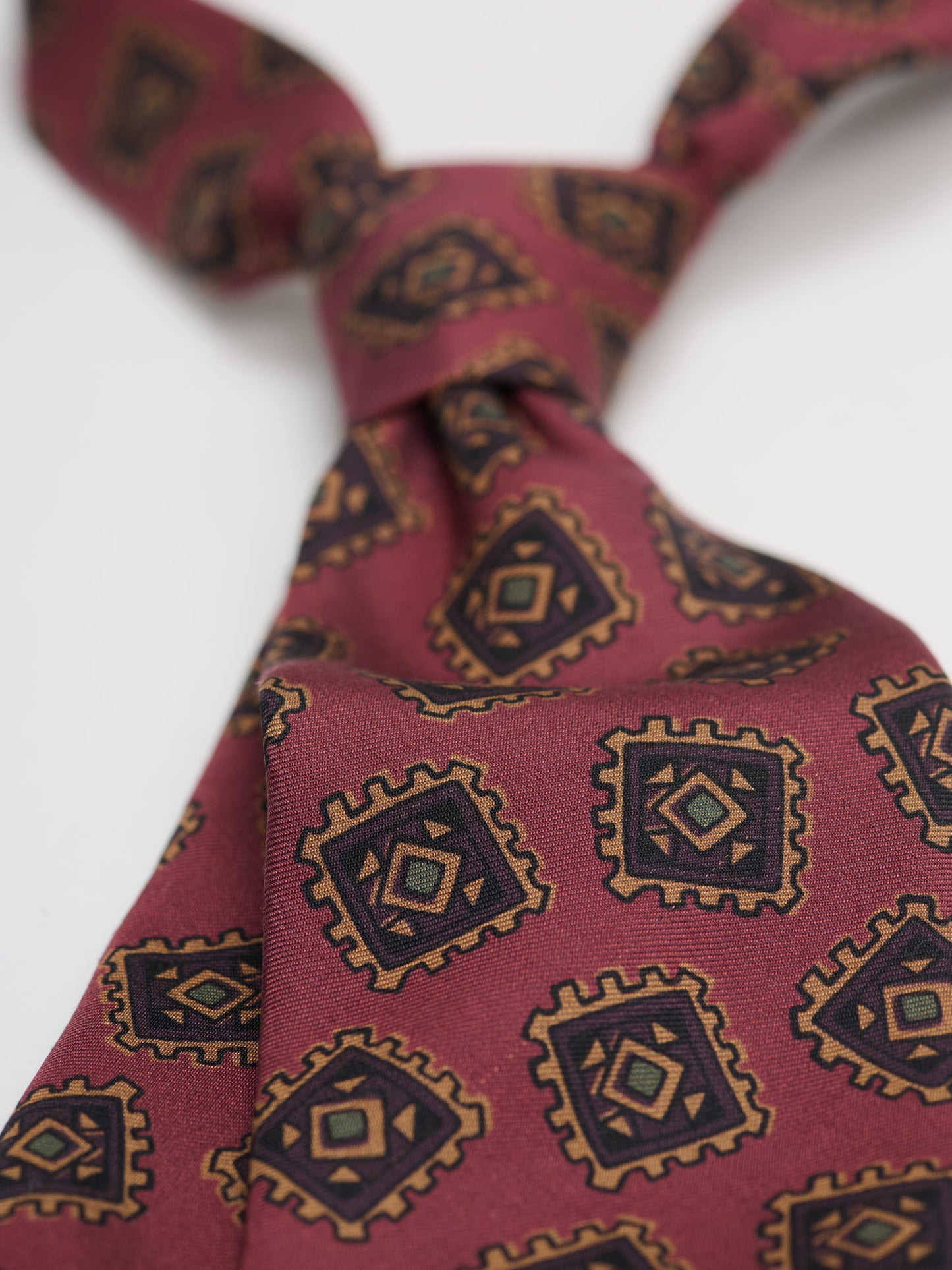 Stamp Motif Wool Silk Tie, Light Brown