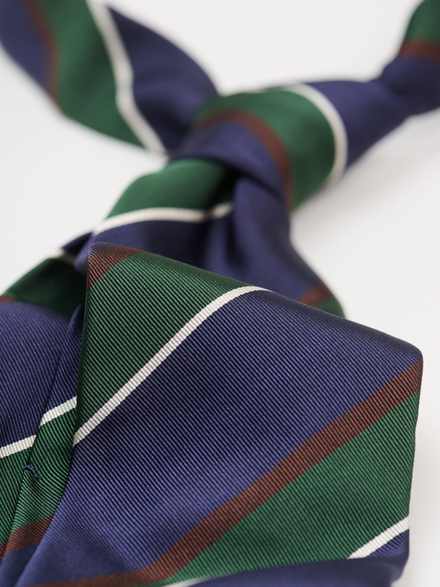 Stripe Mogador Silk Cotton Tie, Navy Brown & Green