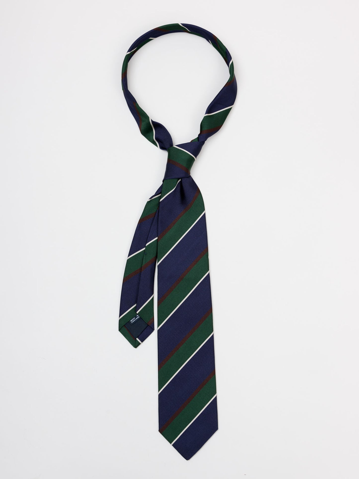 Stripe Mogador Silk Cotton Tie, Navy Brown & Green