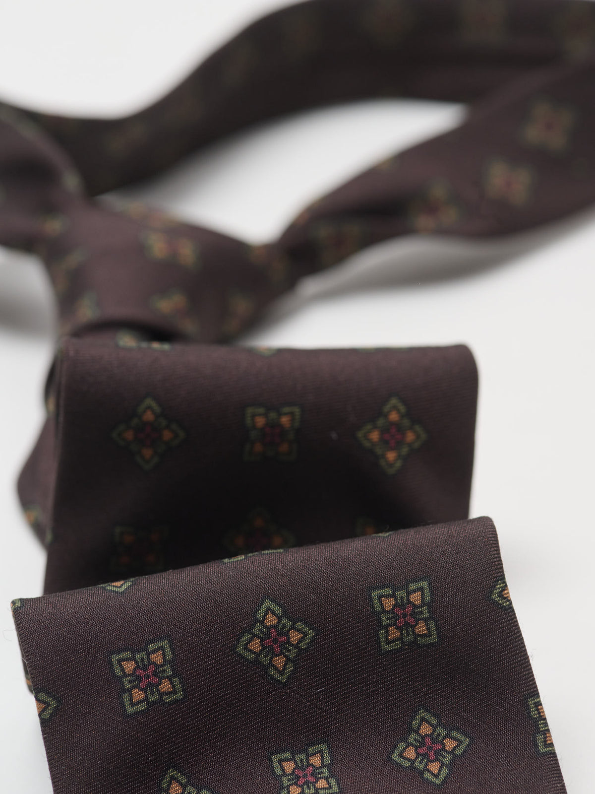 Geo Flowers Jumble Silk Tie, Brown & Green