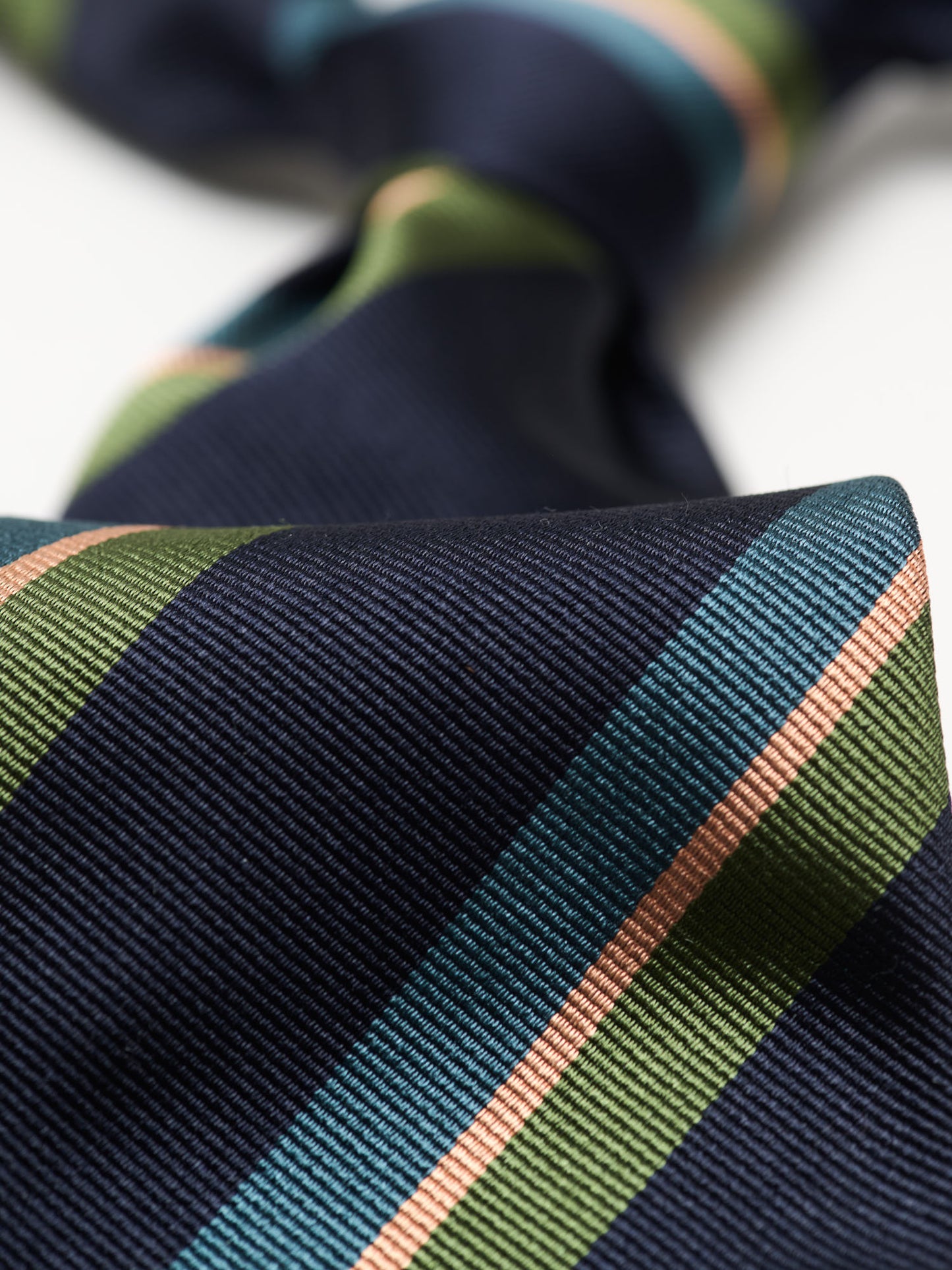Sandwich Stripe Reppe Silk Tie, Navy Green & Aqua