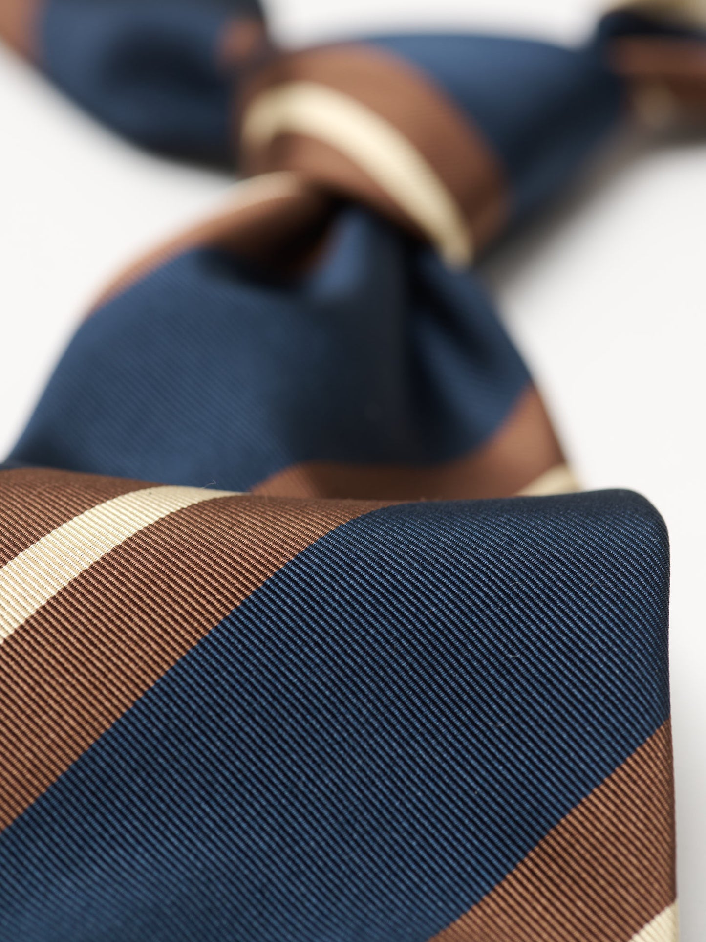 Stripe Mogador Silk Cotton Tie, Navy & Brown