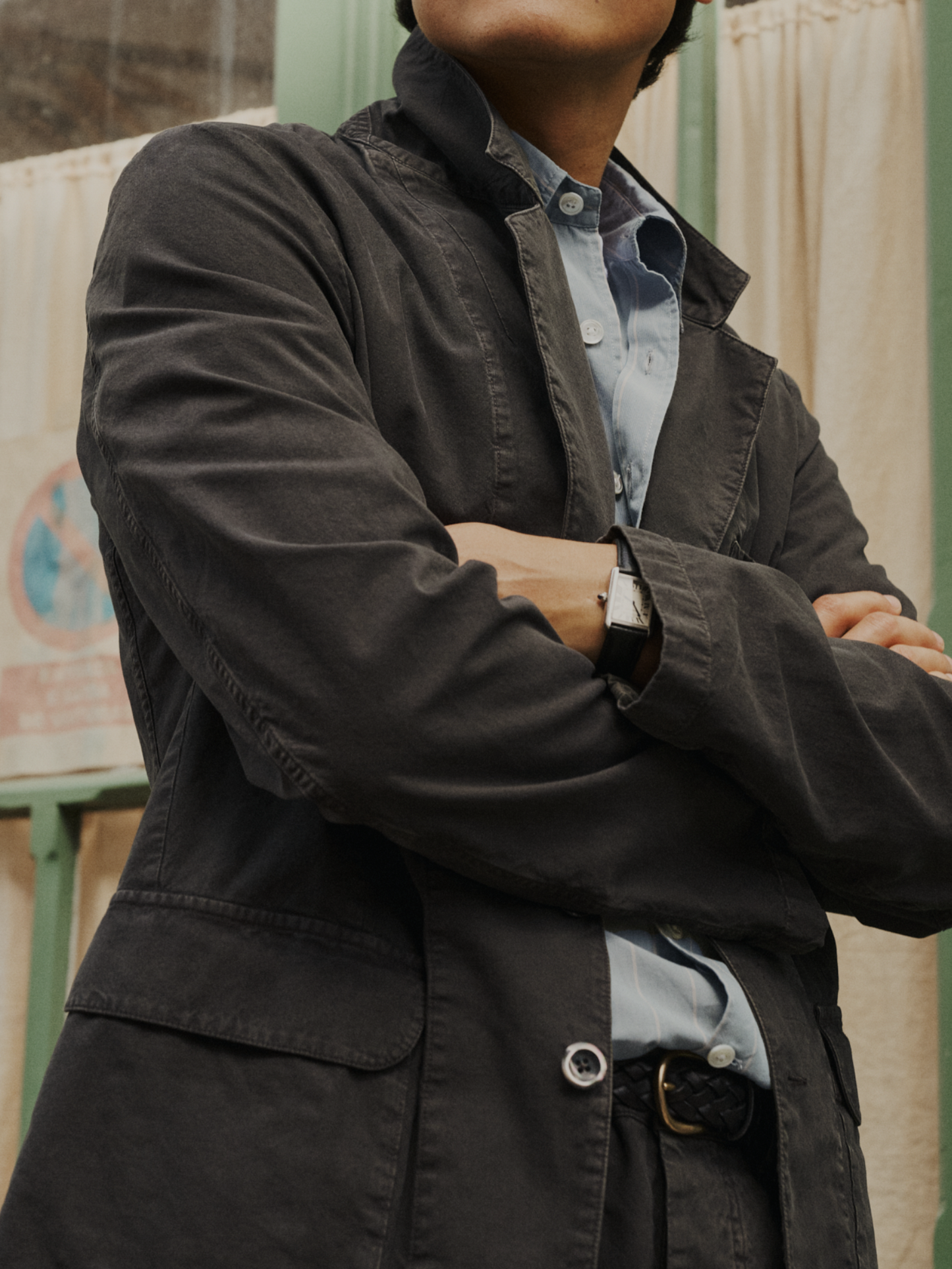 Veste de Ville Japanese Cotton Canvas, Washed Black