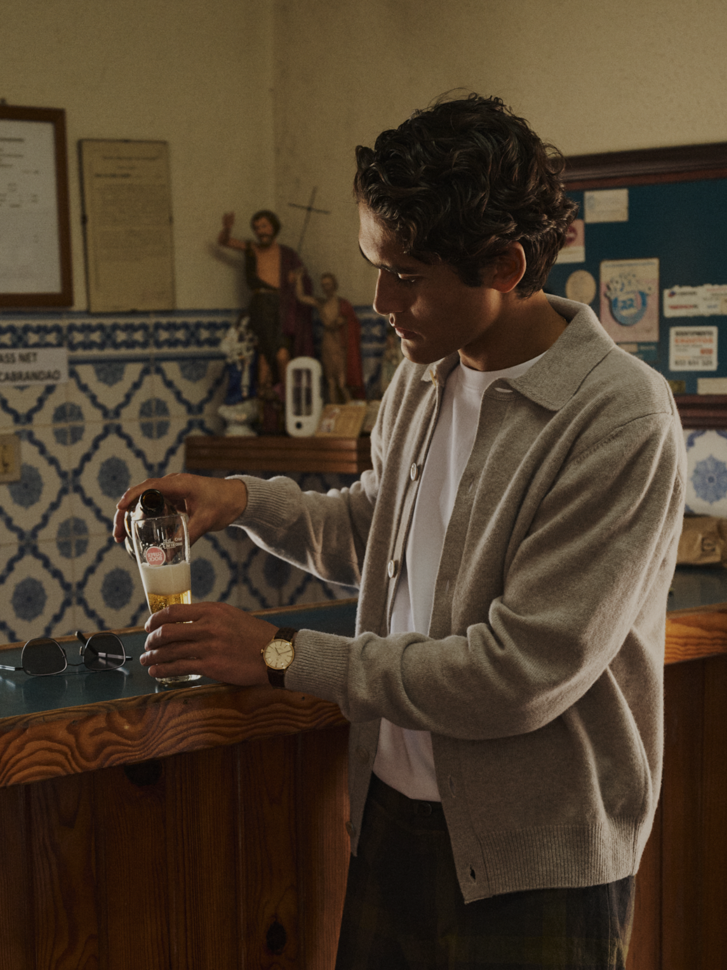 Polo Cardigan, Light Oat Melange